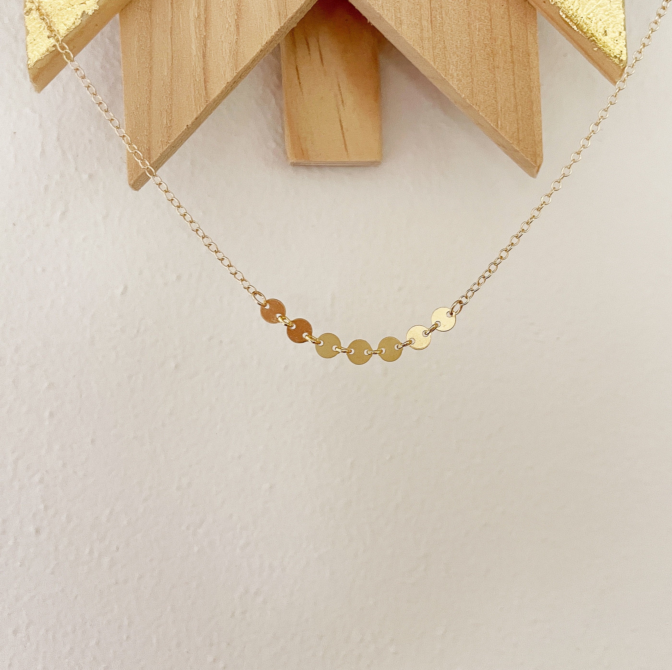 14K gold fill Dapped STARBURST CHAIN NECKLACE, Mixed chain sequins necklace, Choker, Dainty layering necklace, Gold minimalist necklace