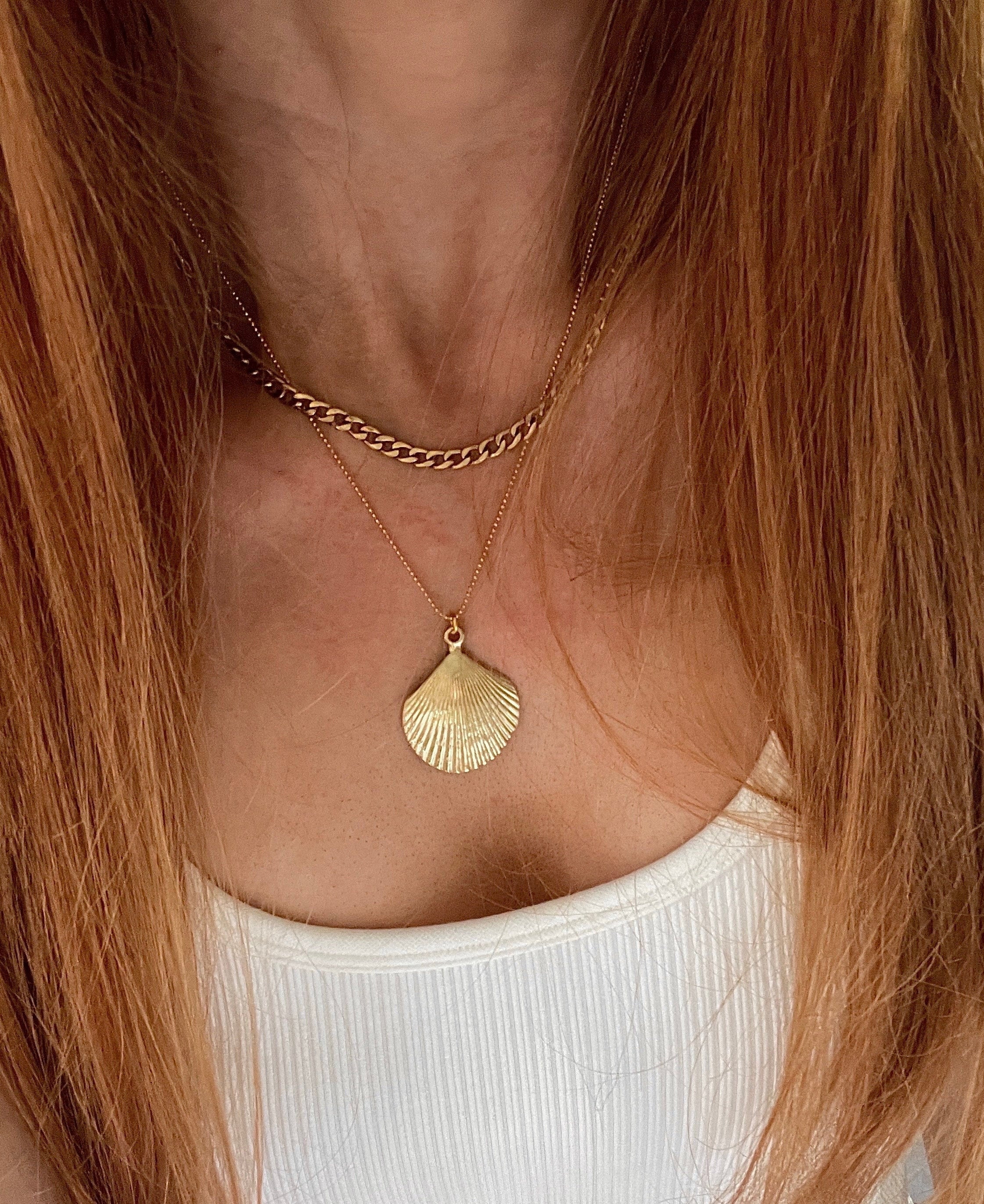 Everly SHELL PENDANT NECKLACE/ shell layering necklace/ long statement necklace/ boho nexklace/ seashell necklace/ ocean necklace