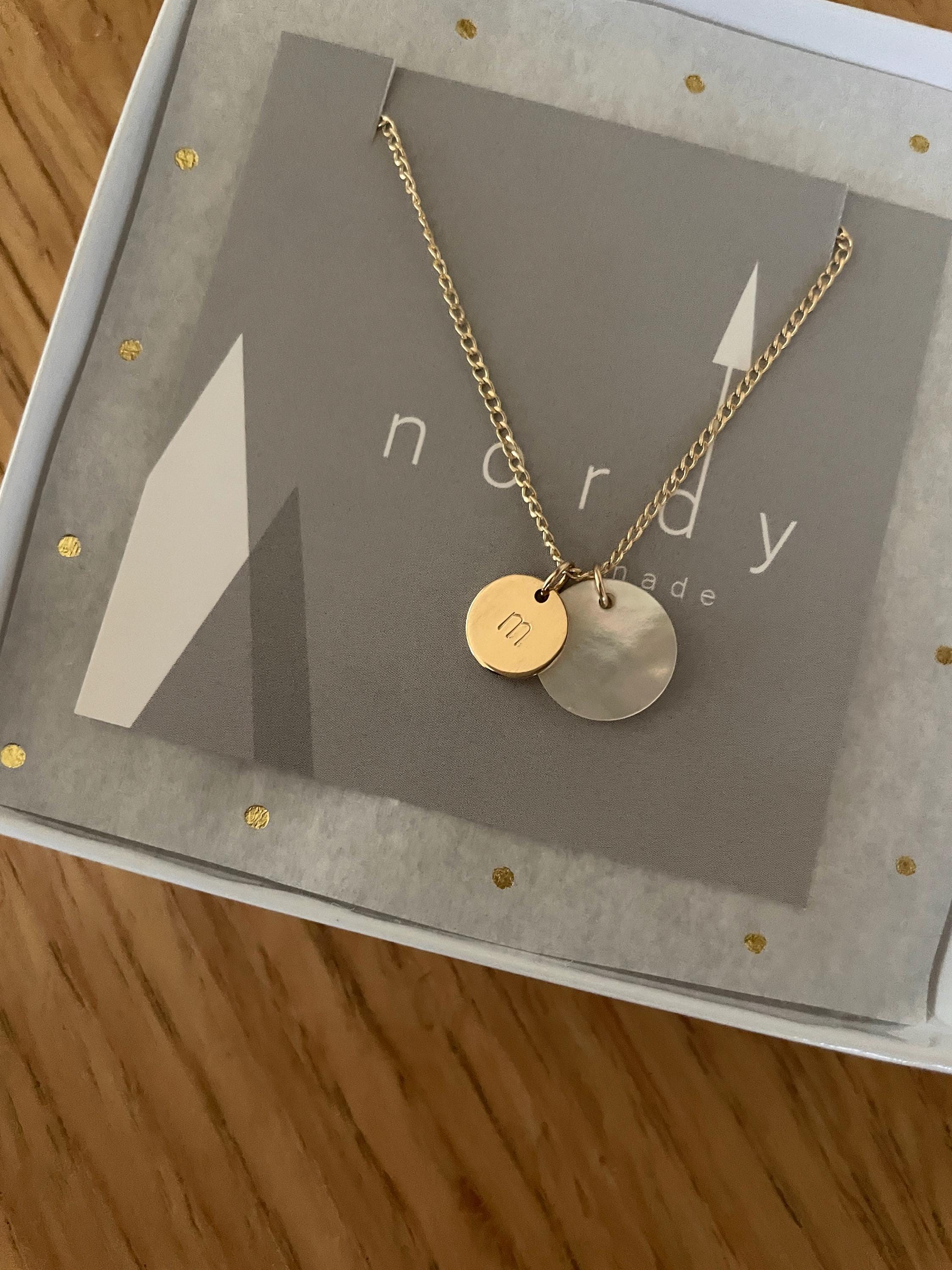 Inesa double coin PERSONALIZED INITIAL NECKLACE, mother of pearl necklace, 14K Gold Filled circle necklace, circle charm necklace