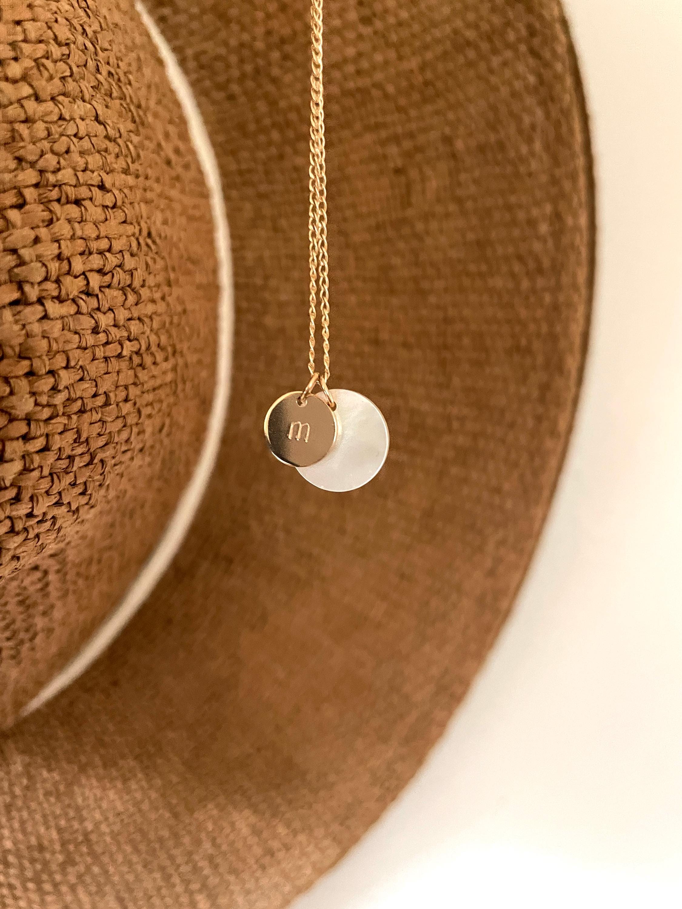 Inesa double coin PERSONALIZED INITIAL NECKLACE, mother of pearl necklace, 14K Gold Filled circle necklace, circle charm necklace