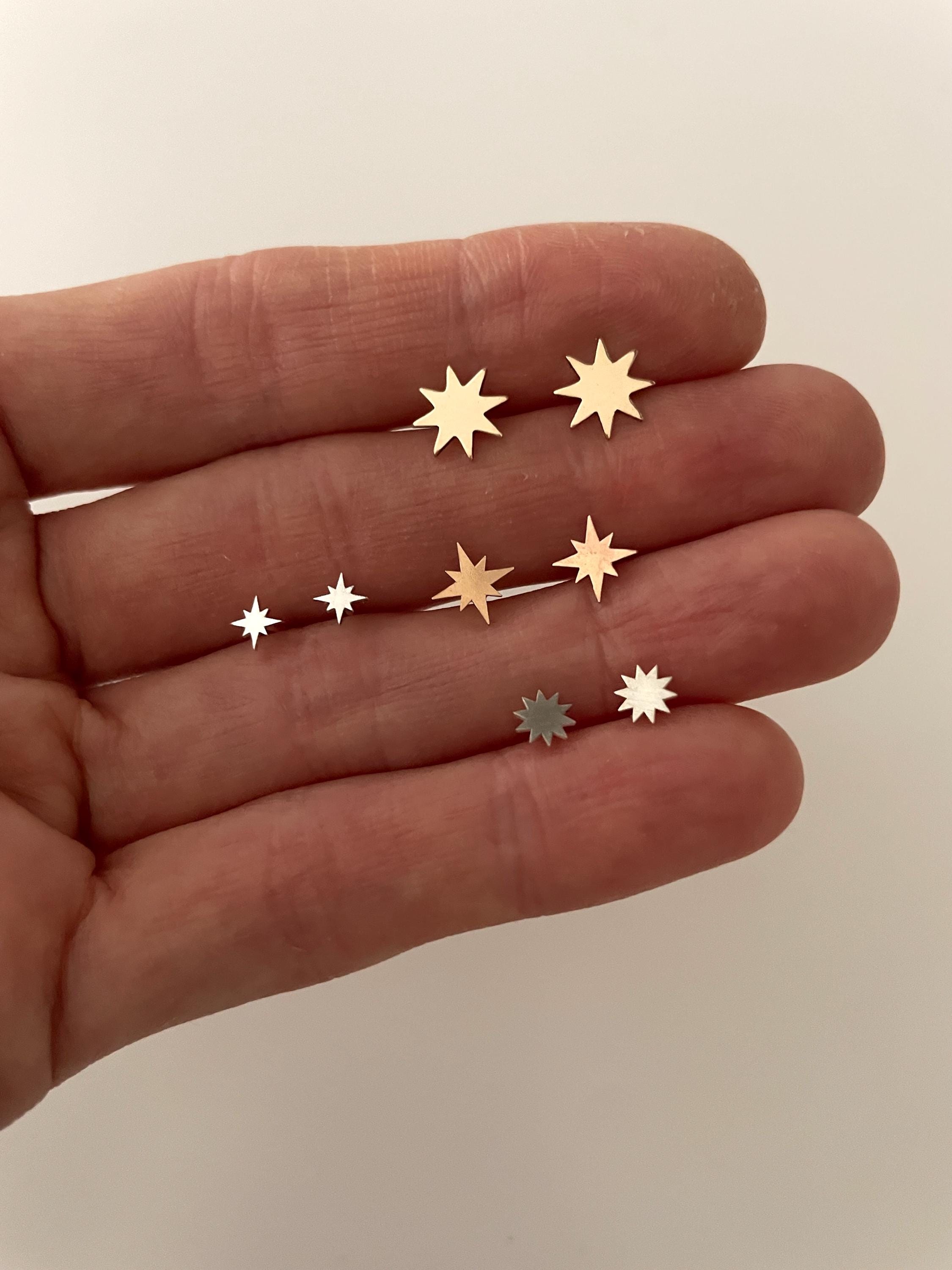 14k GOLD fill STAR STUDS/ tiny sterling silver star earrings/ gold star earrings/ starburst earrings/ dainty studs/ minimalist studs