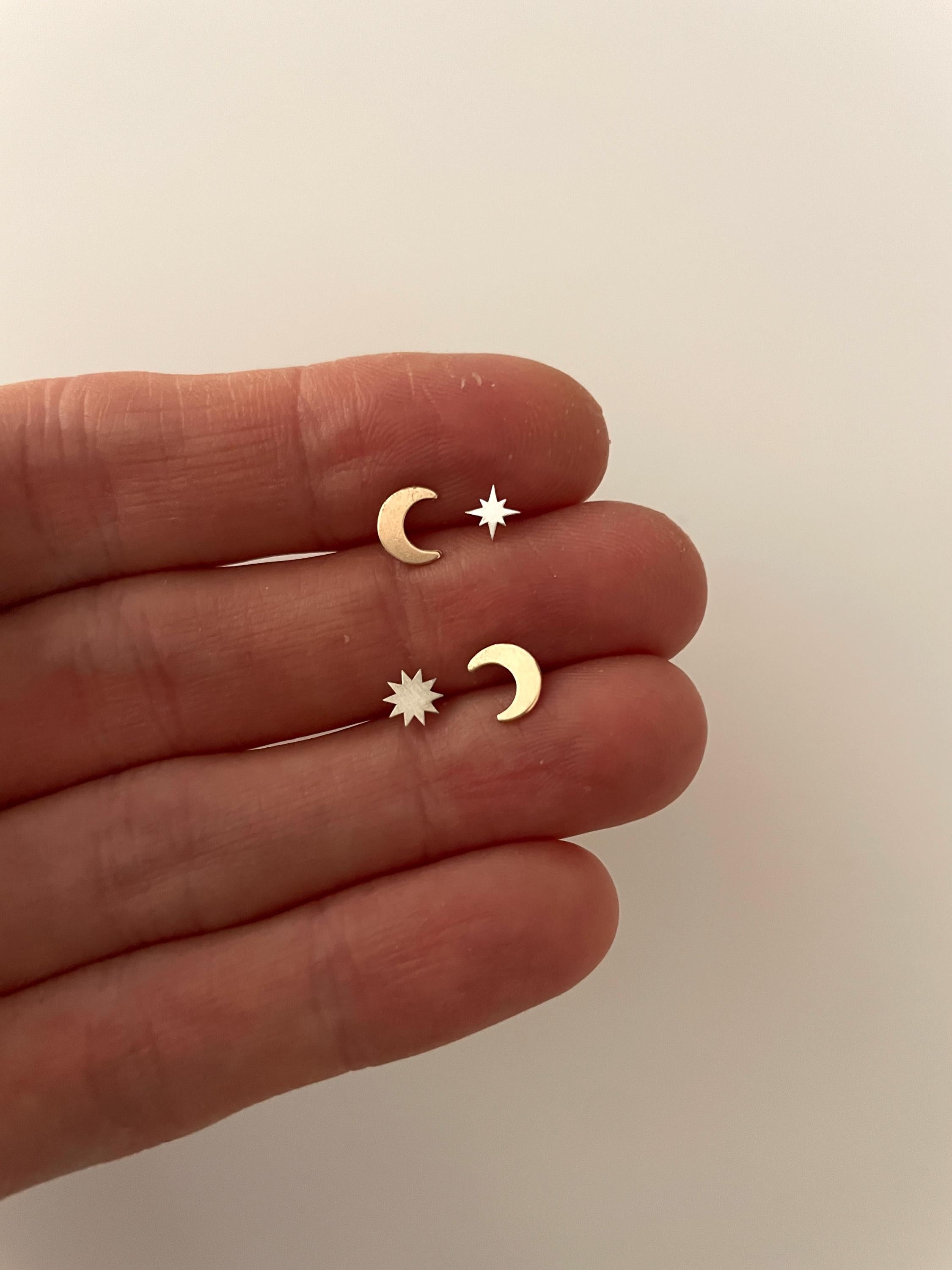 sterling silver CLOUD STUDS/ gold fill crescent moon studs/moon earrings/ star studs/ star earrings/celestial earrings/ gold star earrings