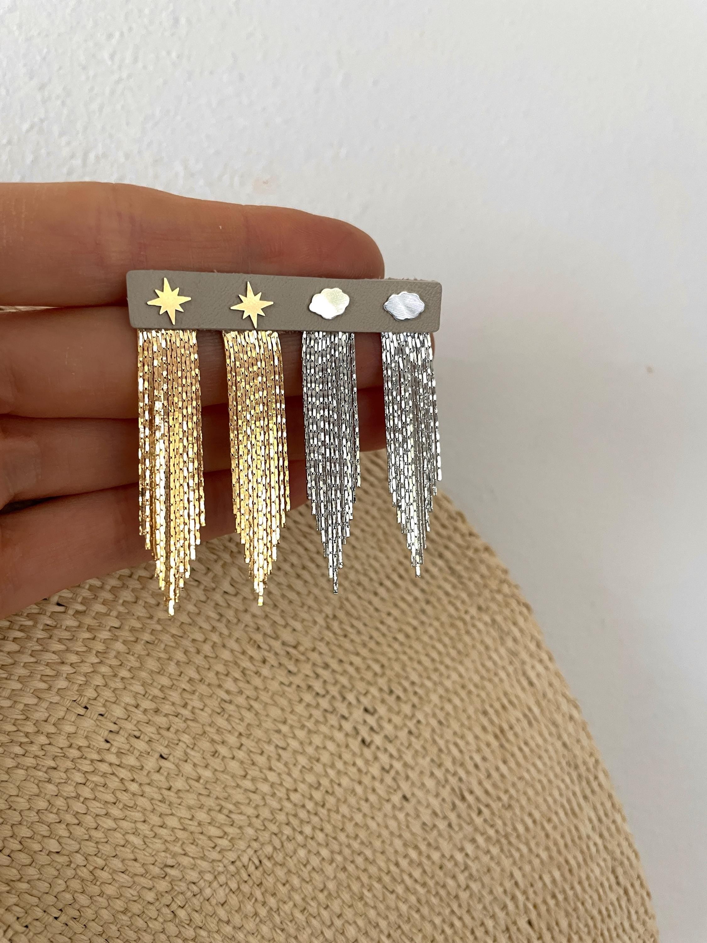 Tassel FRINGE EARRINGS /star earrings/ fringe ear jackets/ tassel earrings/ dangle earrings/ boho earrings/chain earrings / cloud earrings