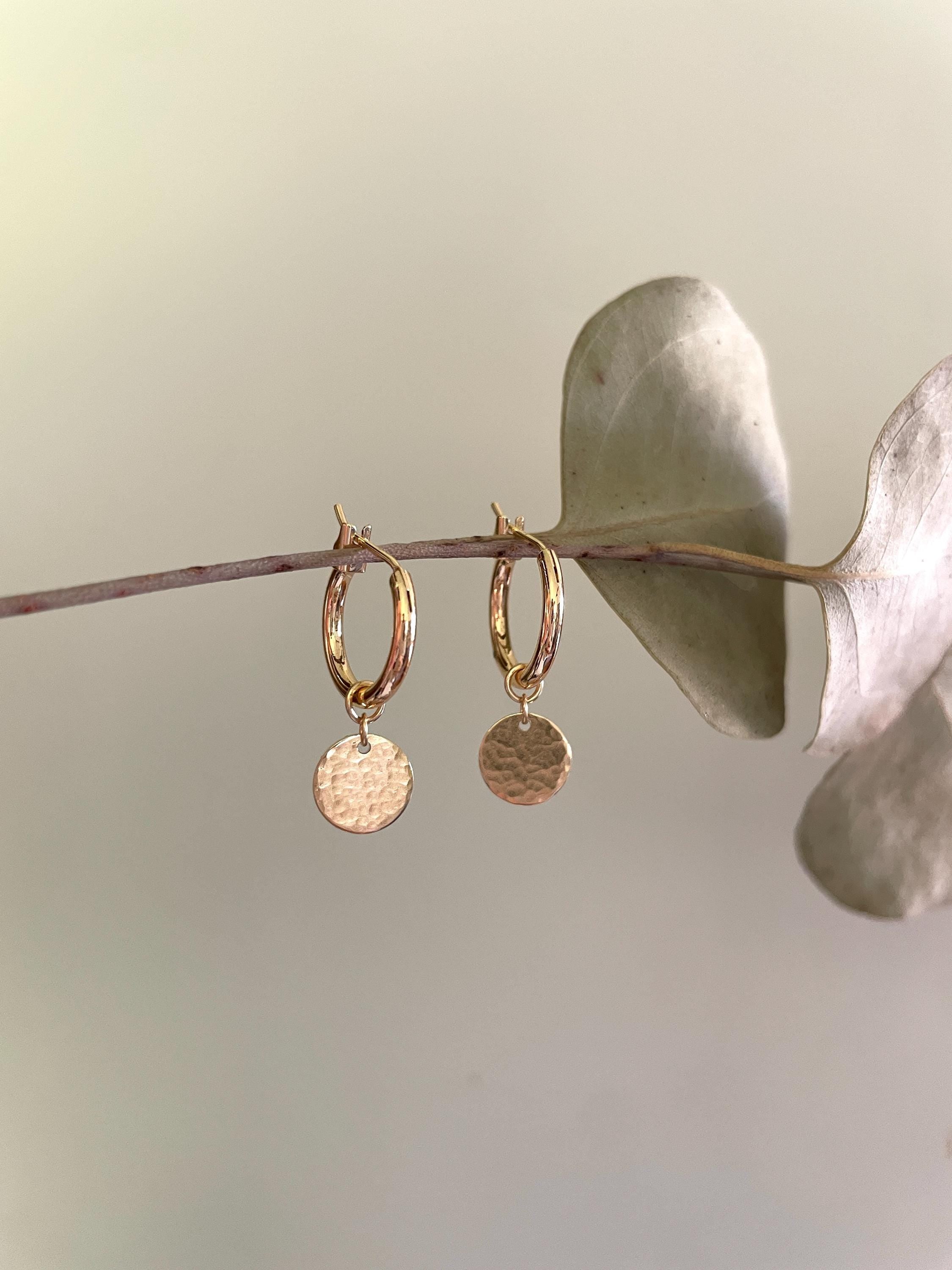 14K Gold Fill double MOON EARRINGS/ hammered circle studs/ gold disc earrings/ gold circle earrings/ minimalist earrings/ sparkle studs