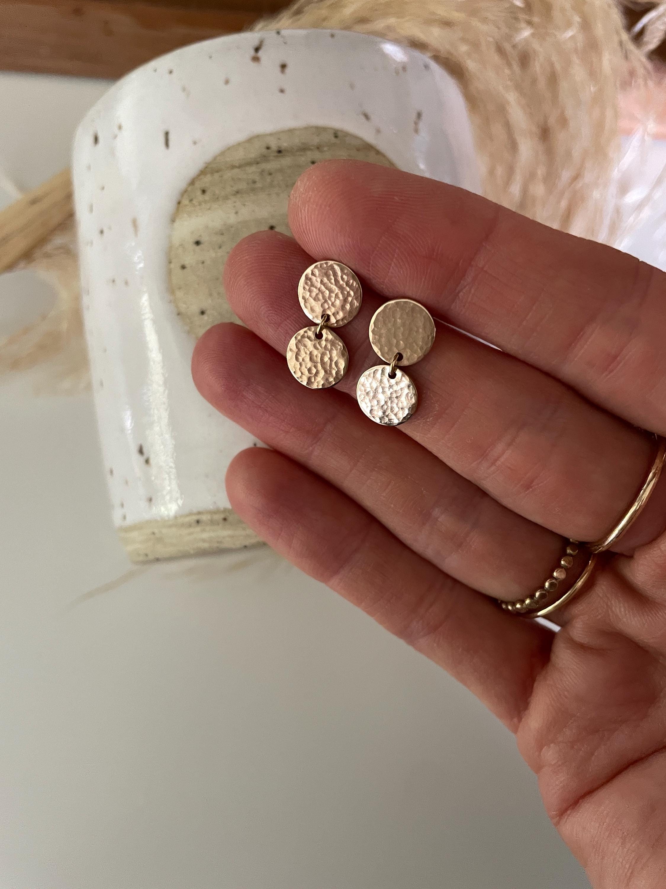 14K Gold Fill double MOON EARRINGS/ hammered circle studs/ gold disc earrings/ gold circle earrings/ minimalist earrings/ sparkle studs