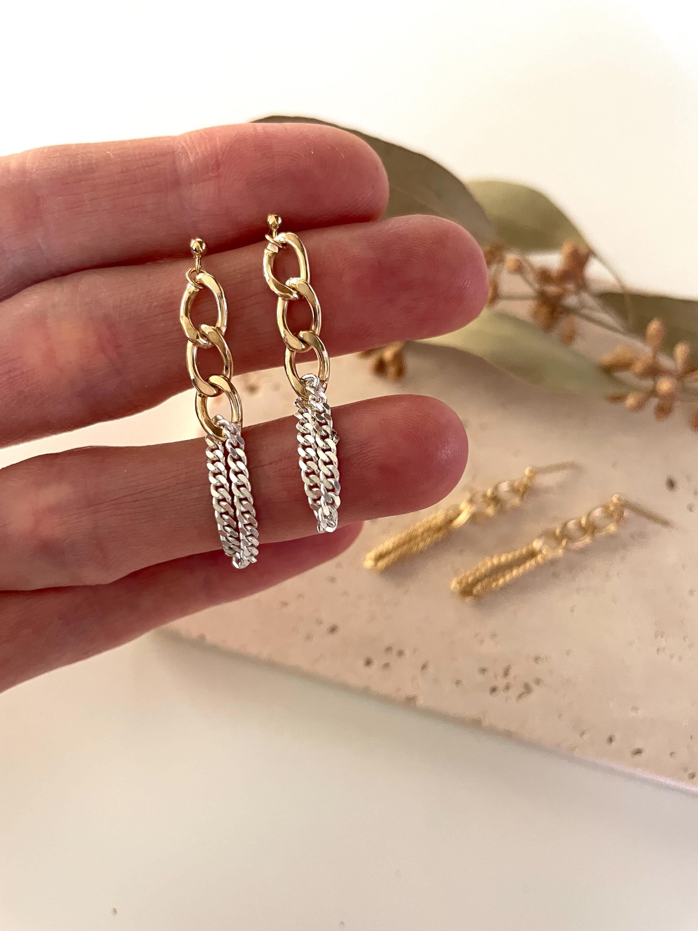 14K gold fill CURB CHAIN EARRINGS/ sterling silver chain earrings/gold chain studs/ silver chain studs/ gold statement chain earrings