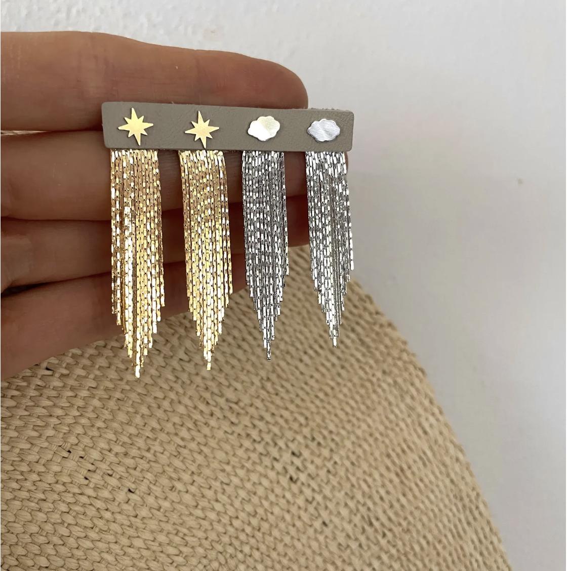 sterling silver CLOUD STUDS/ gold fill crescent moon studs/moon earrings/ star studs/ star earrings/celestial earrings/ gold star earrings