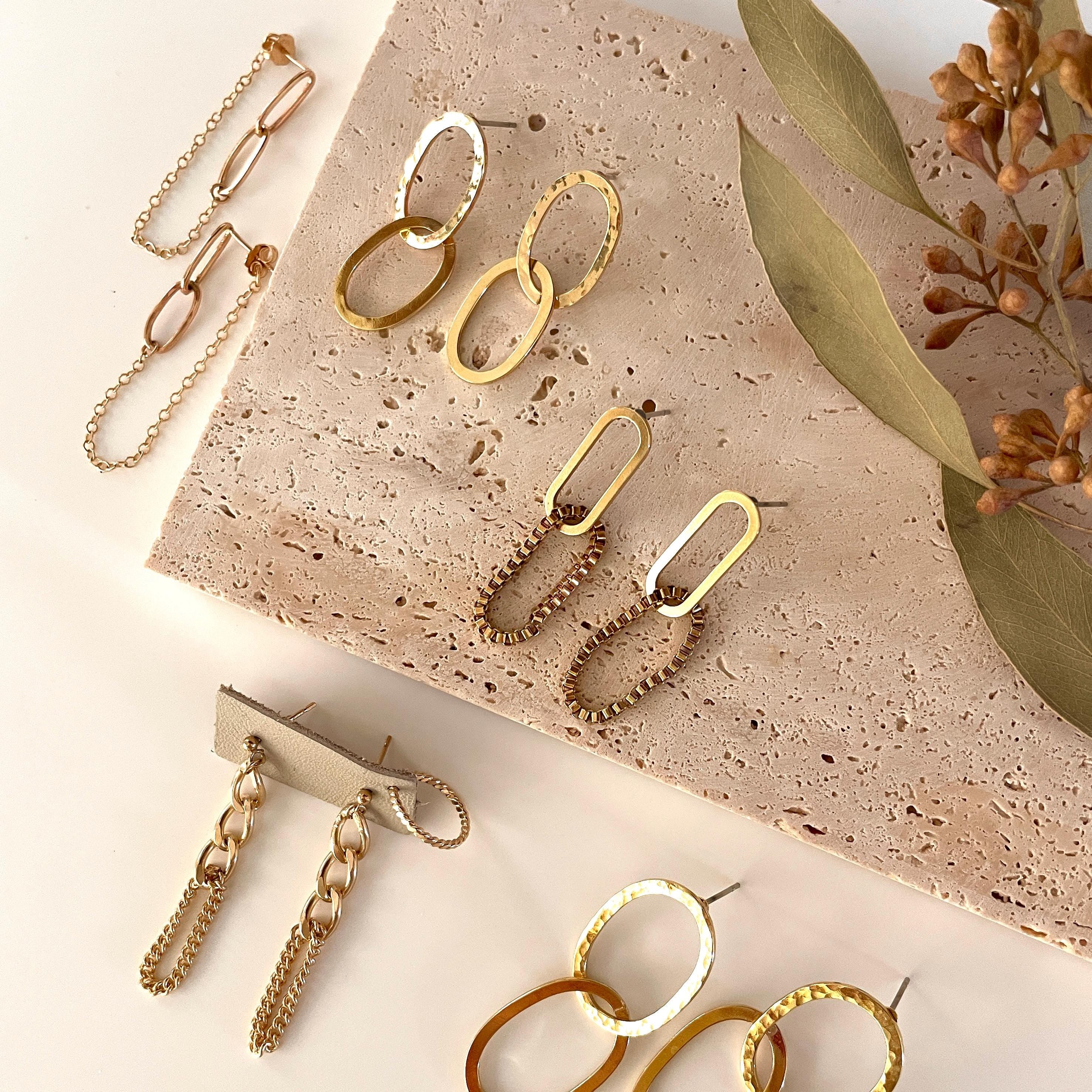 14K gold fill CURB CHAIN EARRINGS/ sterling silver chain earrings/gold chain studs/ silver chain studs/ gold statement chain earrings
