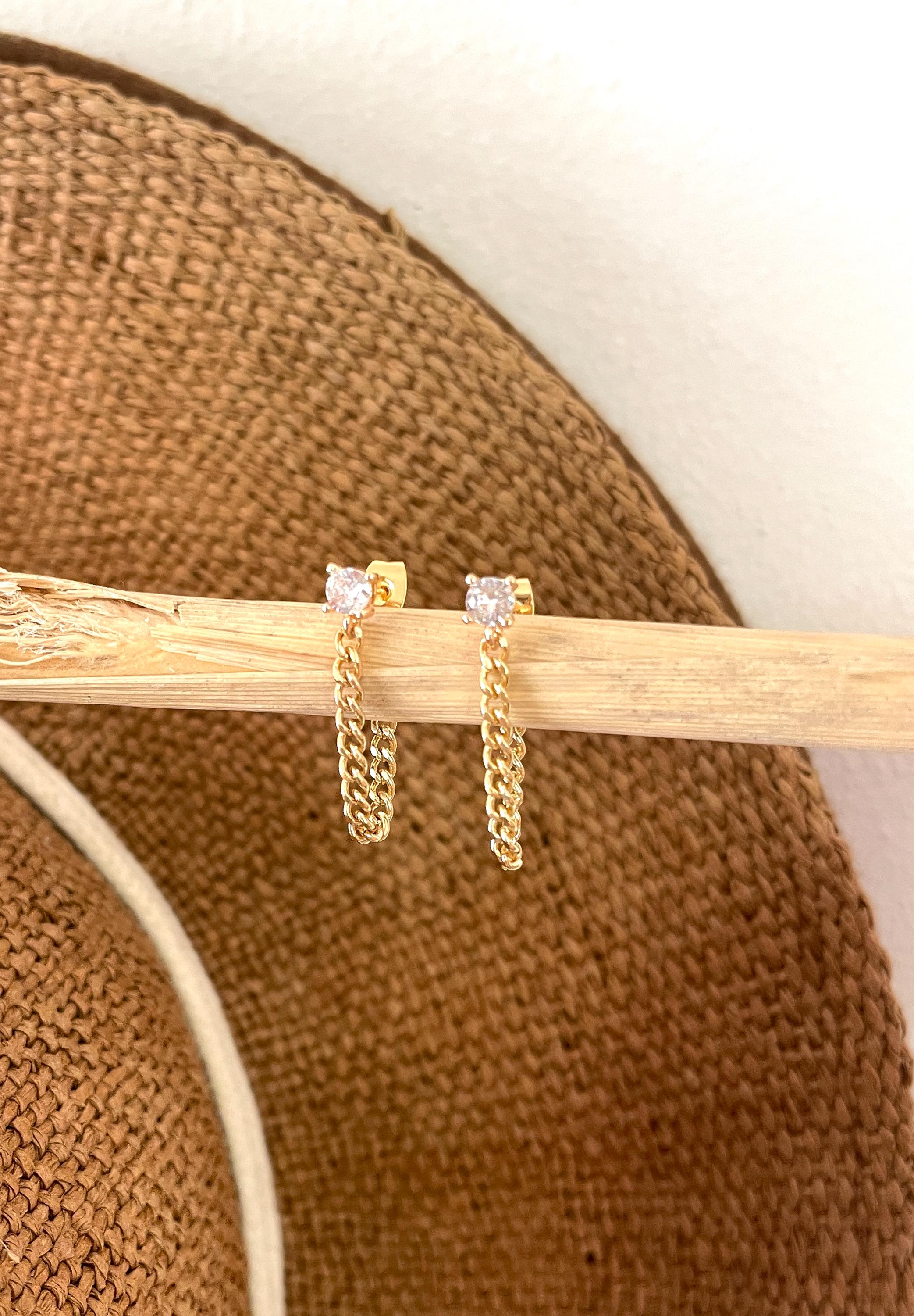 CZ CHAIN EARRINGS /chain hoops/ diamond chain earrings/ chain stud earrings/ gold chain earrings/ dangle earrings /gold chain ear jackets