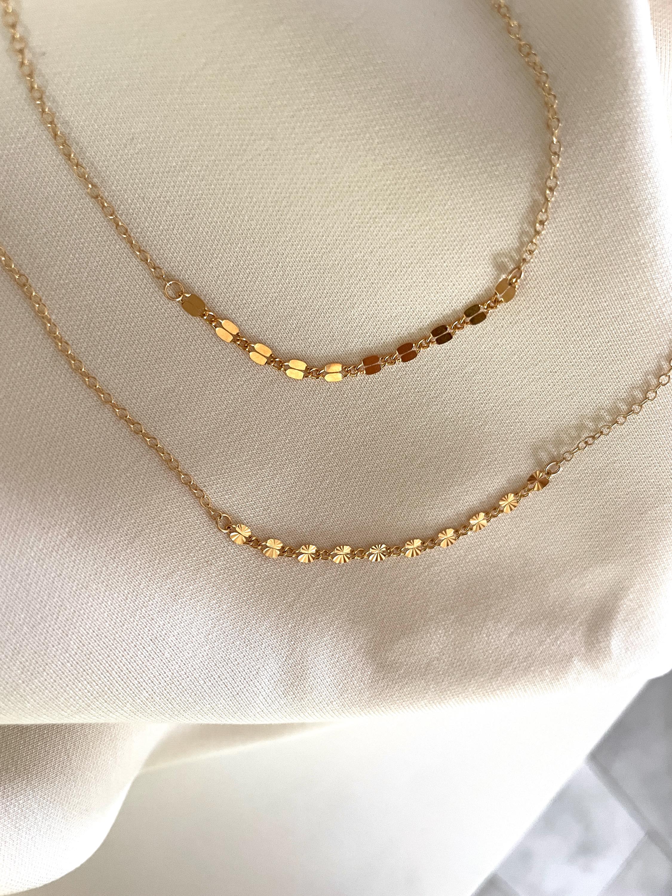 14K gold fill Dapped STARBURST CHAIN NECKLACE, Mixed chain sequins necklace, Choker, Dainty layering necklace, Gold minimalist necklace
