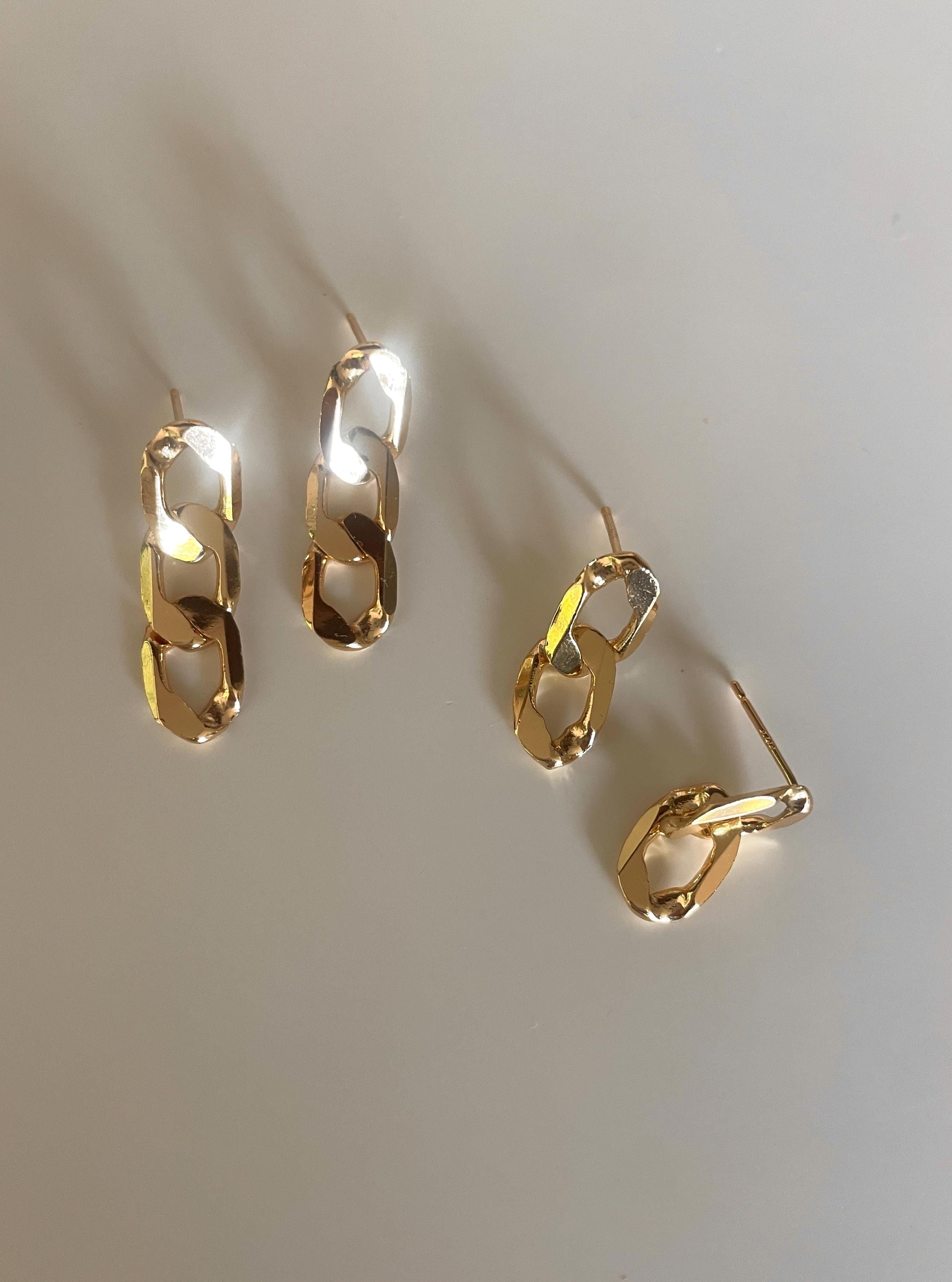 Large Chunky CURB CHAIN EARRINGS /gold chain earrings/ gold chain studs/ curb chain studs/ statement earrings/ statement studs