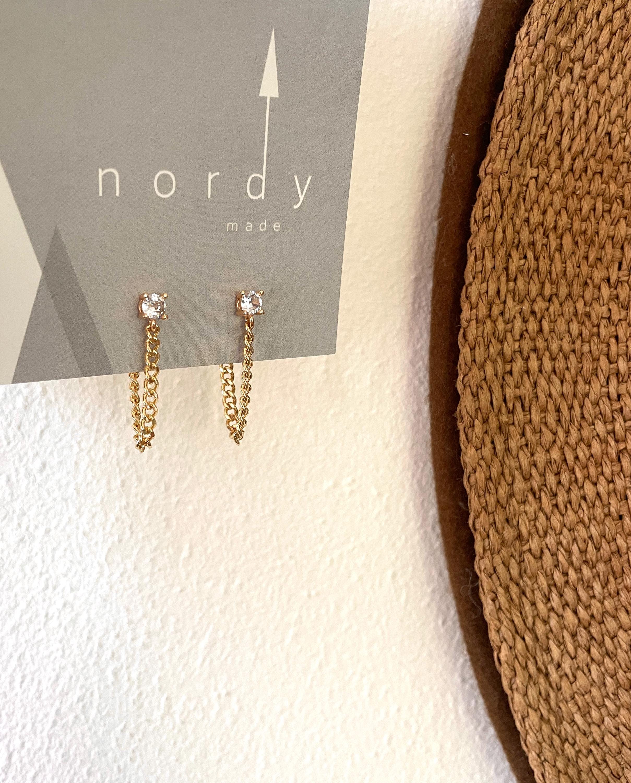 CZ CHAIN EARRINGS /chain hoops/ diamond chain earrings/ chain stud earrings/ gold chain earrings/ dangle earrings /gold chain ear jackets