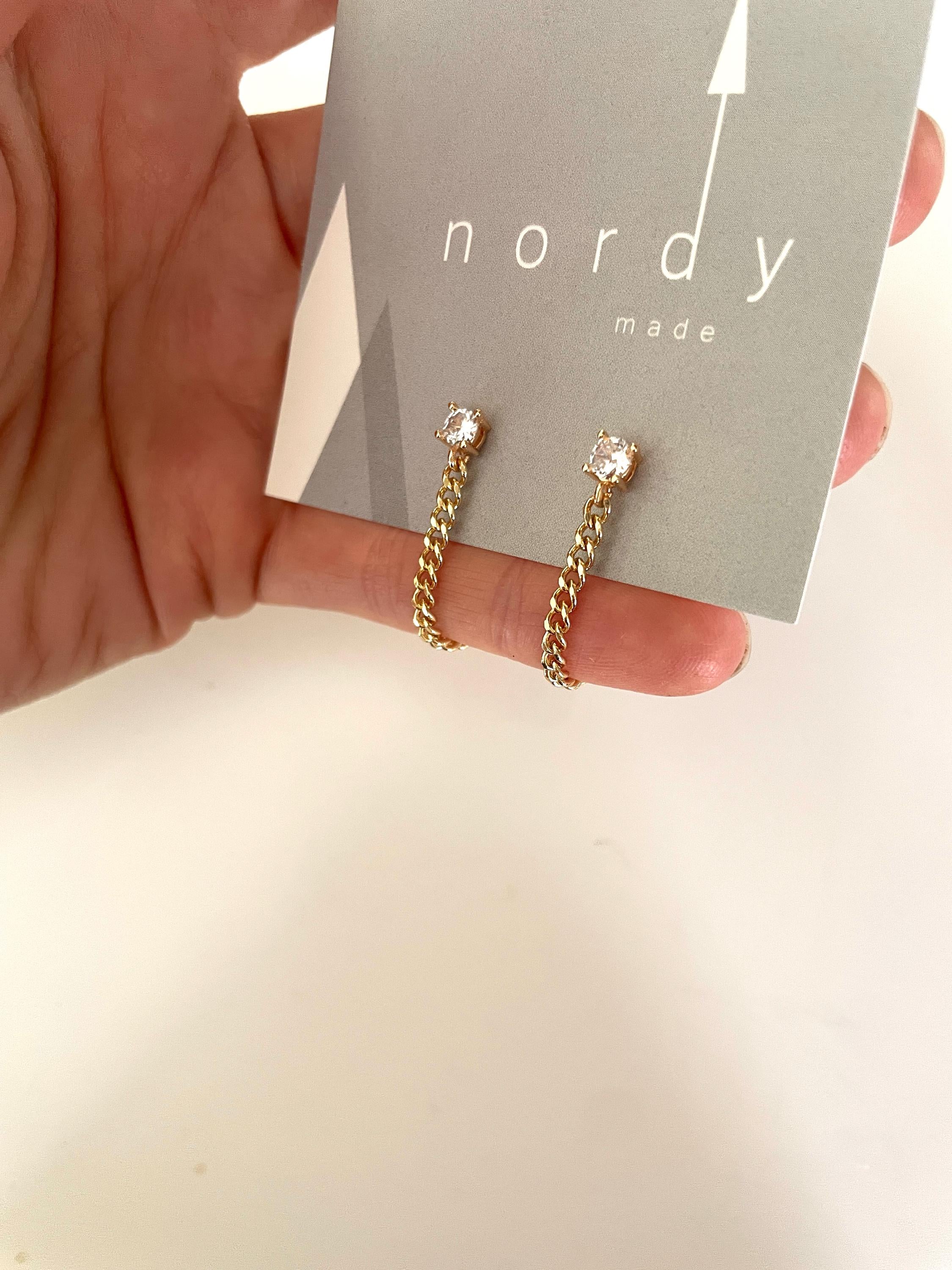 CZ CHAIN EARRINGS /chain hoops/ diamond chain earrings/ chain stud earrings/ gold chain earrings/ dangle earrings /gold chain ear jackets