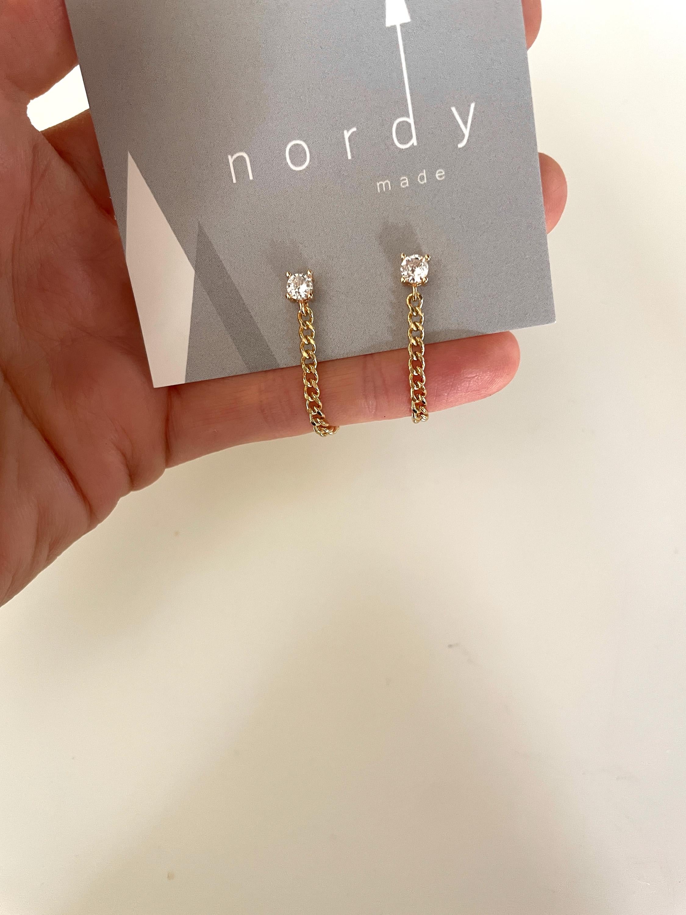 CZ CHAIN EARRINGS /chain hoops/ diamond chain earrings/ chain stud earrings/ gold chain earrings/ dangle earrings /gold chain ear jackets