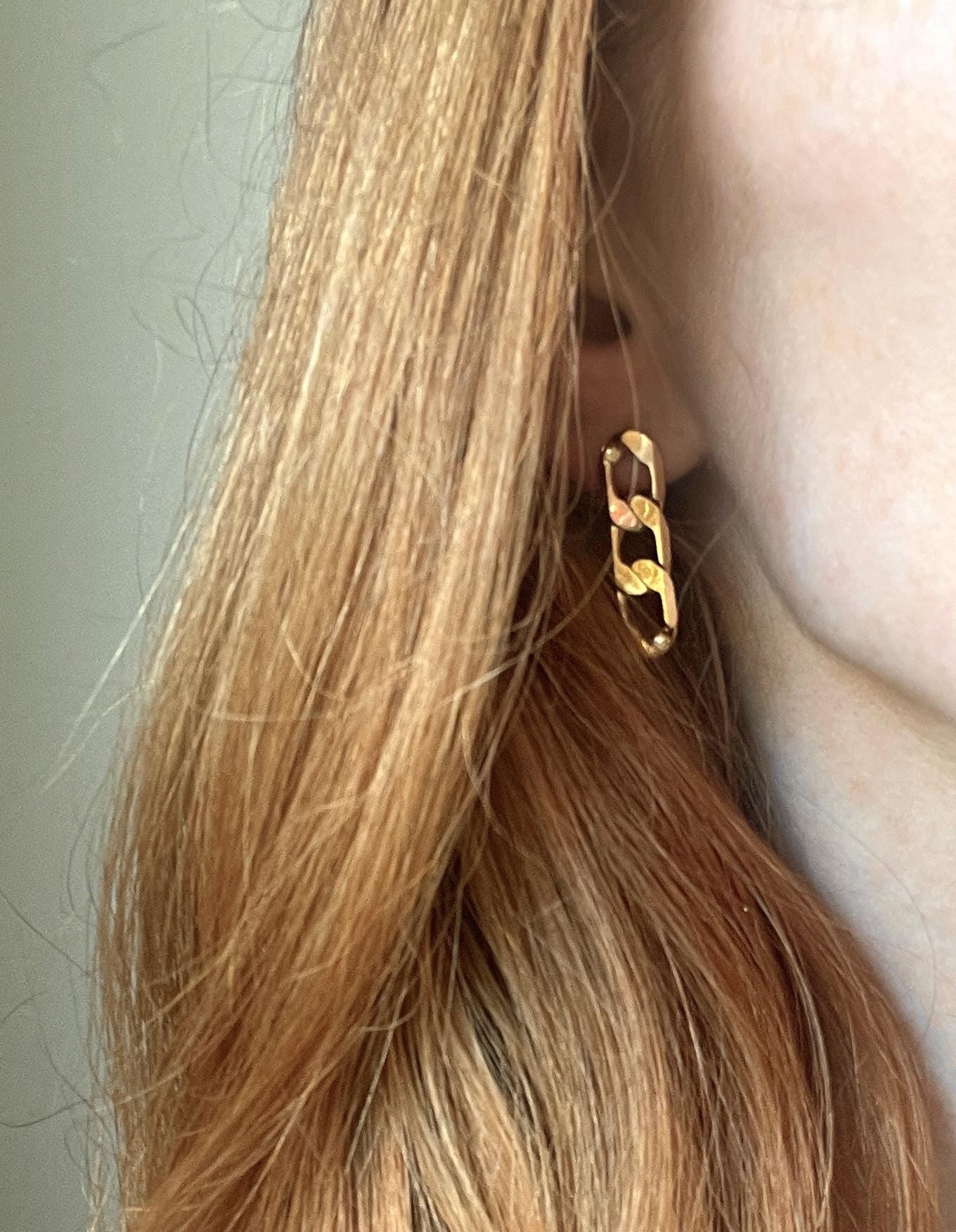Large Chunky CURB CHAIN EARRINGS /gold chain earrings/ gold chain studs/ curb chain studs/ statement earrings/ statement studs