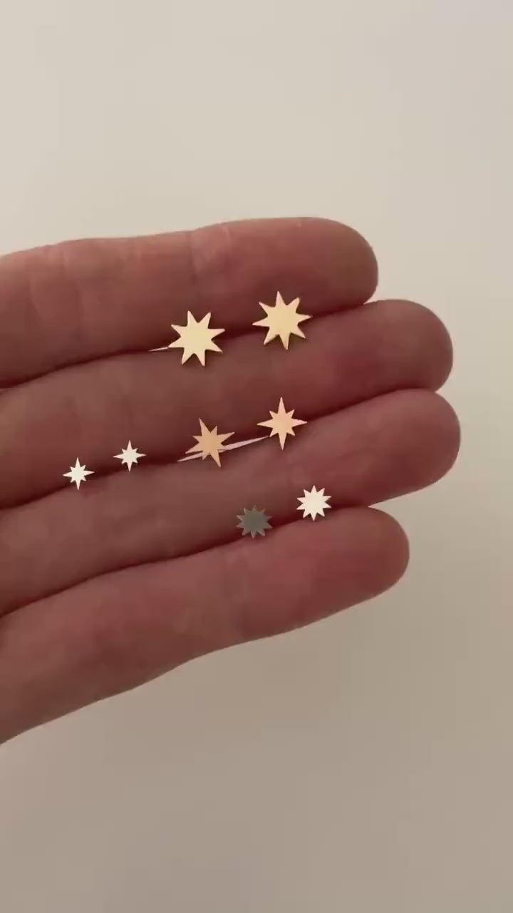 14k GOLD fill STAR STUDS/ tiny sterling silver star earrings/ gold star earrings/ starburst earrings/ dainty studs/ minimalist studs