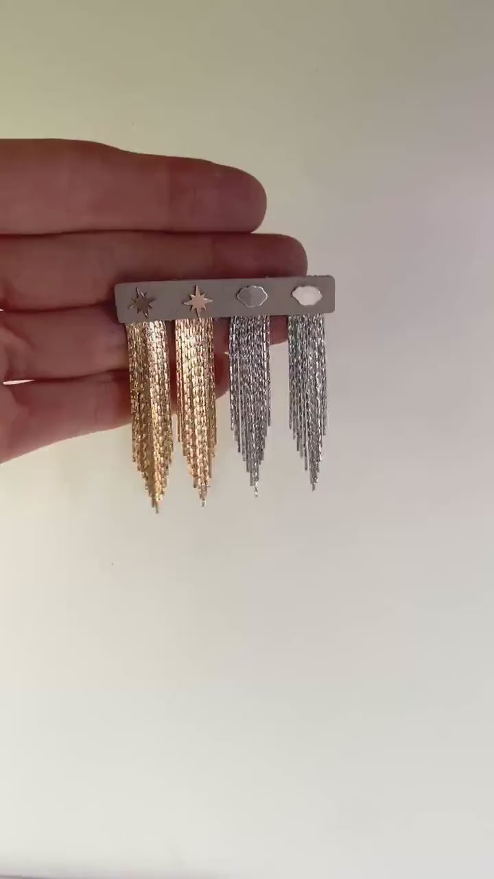 Tassel FRINGE EARRINGS /star earrings/ fringe ear jackets/ tassel earrings/ dangle earrings/ boho earrings/chain earrings / cloud earrings