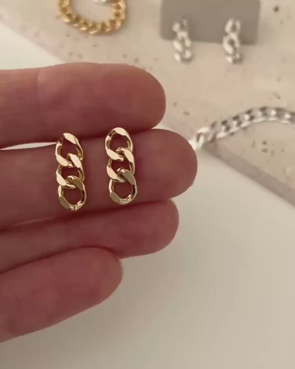 Chunky CURB CHAIN EARRINGS /gold chain earrings/ gold chain studs/ curb chain studs/ statement earrings/ statement studs/ gold link earrings
