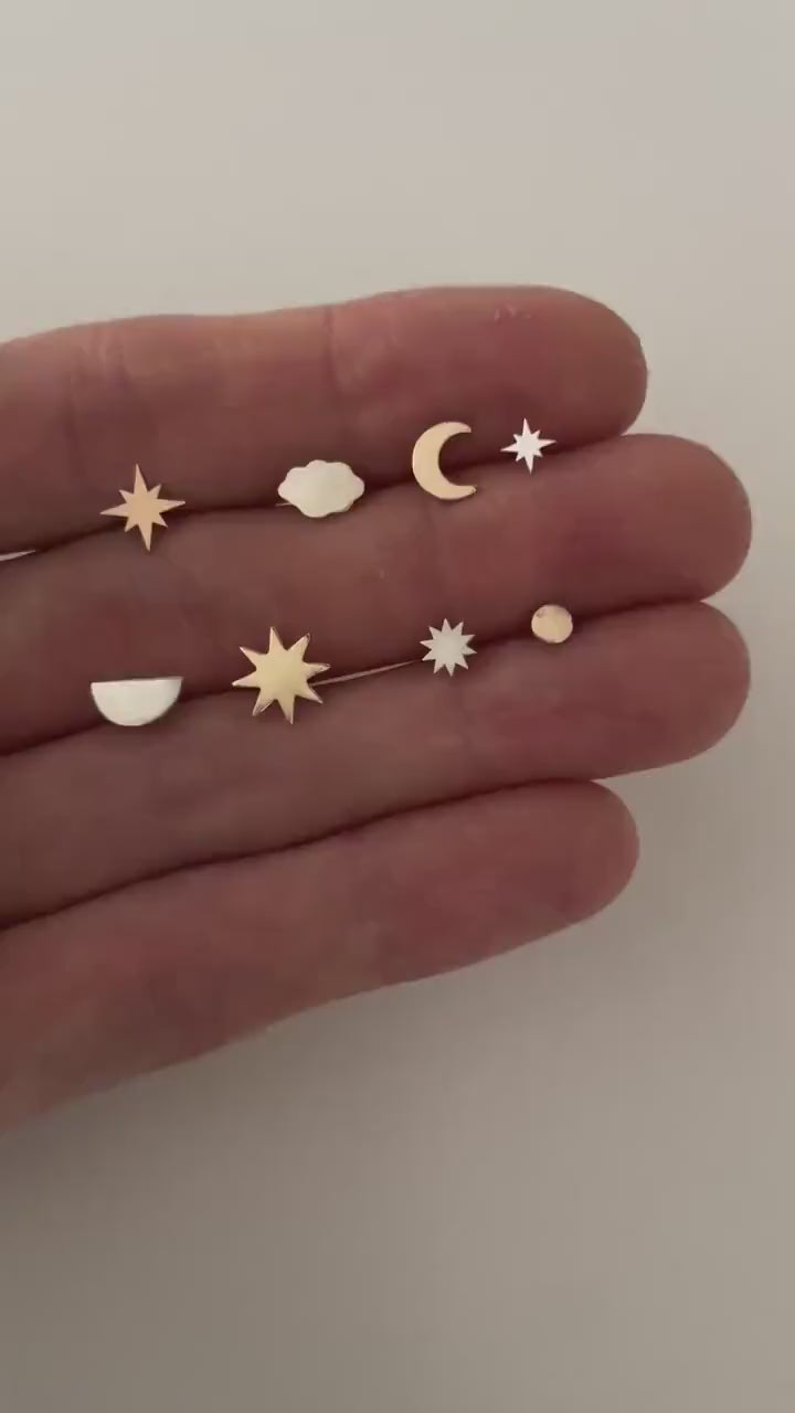 Cera 14k GOLD fill crescent MOON STUDS/moon earrings/ simple studs/celestial earrings/ gold fill earrings/ hypoallergenic earrings