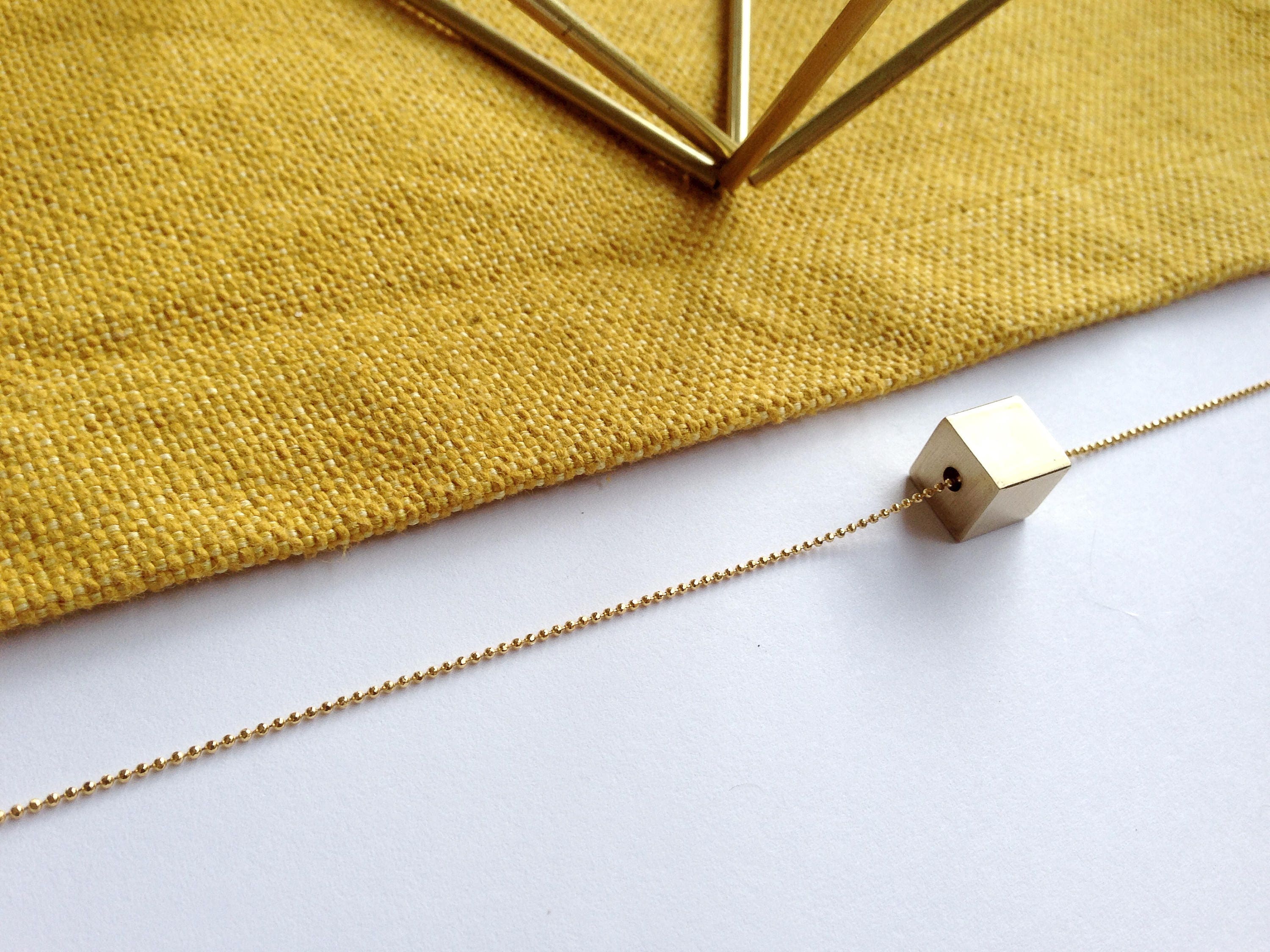 KLAR solid BRASS CUBE necklace/minimalist necklace/long necklace/geometric necklace/valentines gift/modern necklace/nordymade/nordy