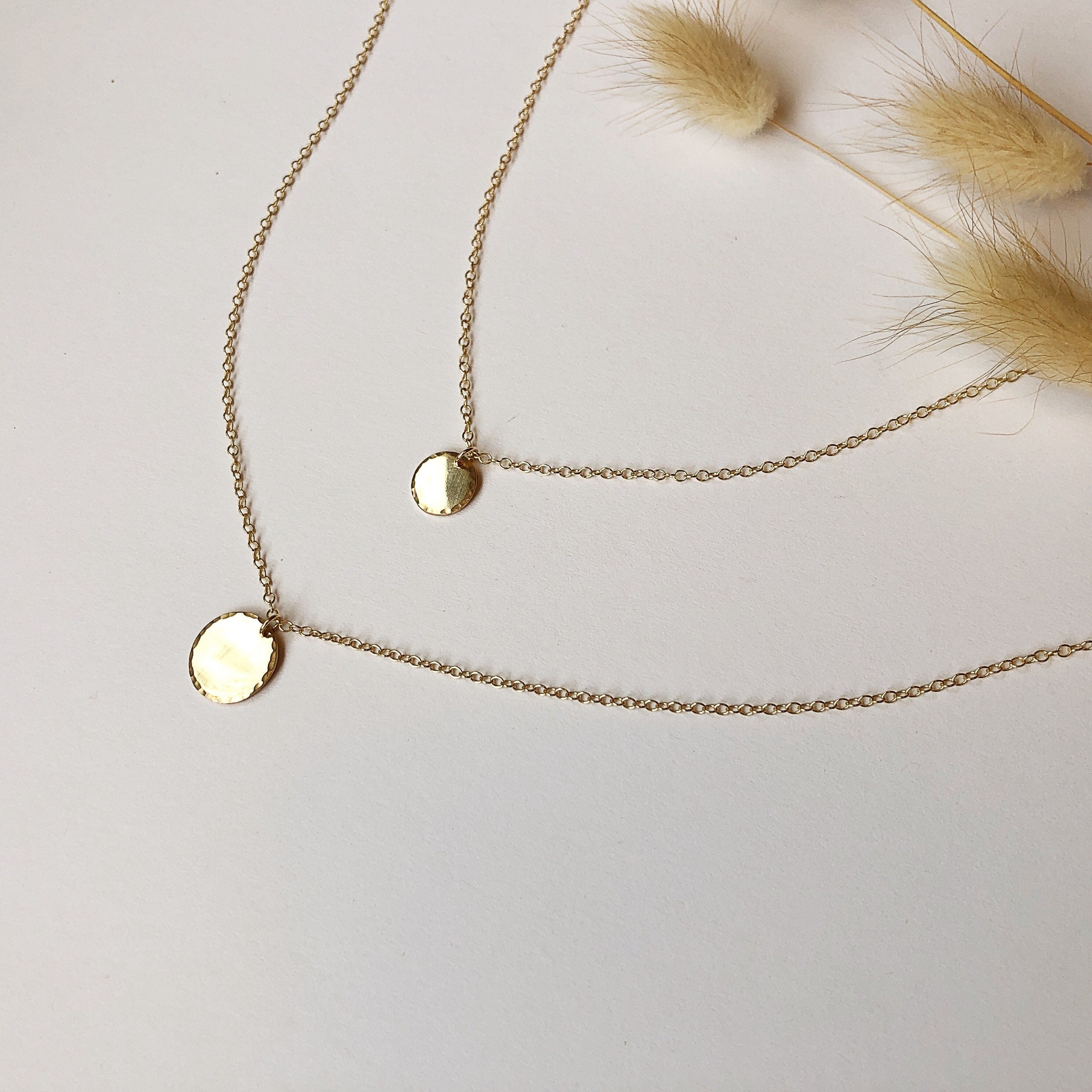 IEVA HAMMERED Edge COIN necklace, minimalist coin necklace, 14K Gold Filled circle necklace, Sterling Silver layering simple necklace