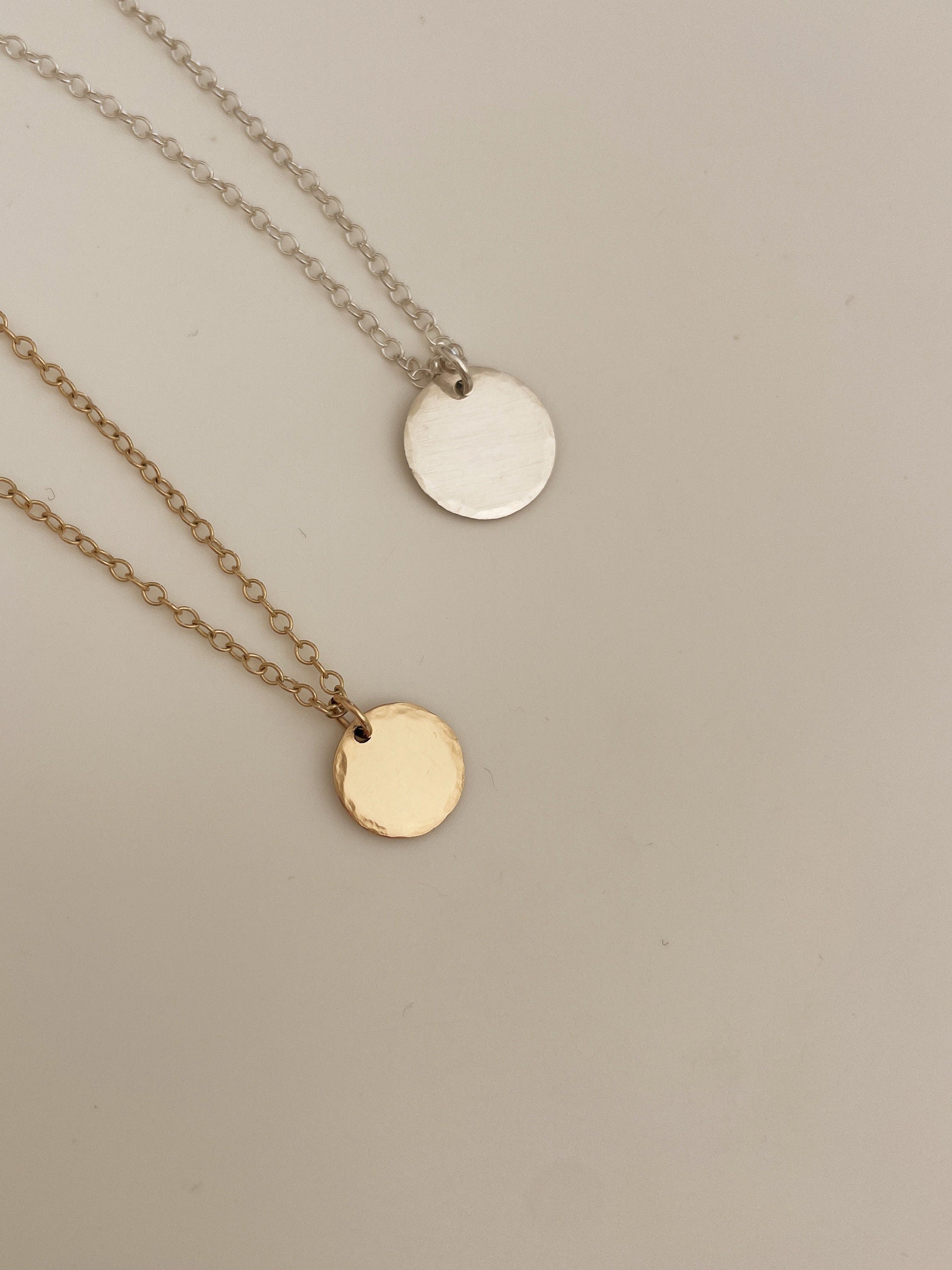 IEVA HAMMERED Edge COIN necklace, minimalist coin necklace, 14K Gold Filled circle necklace, Sterling Silver layering simple necklace