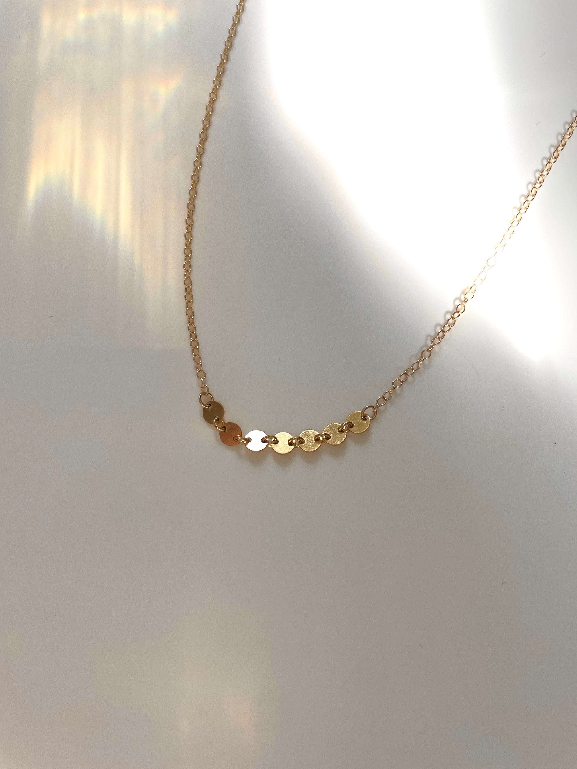 MARI Tiny SEQUIN Mixed CHAIN Necklace, 14k Gold Fill Necklace, Choker, Layering Necklace, Dainty circle necklace, Minimalist necklace