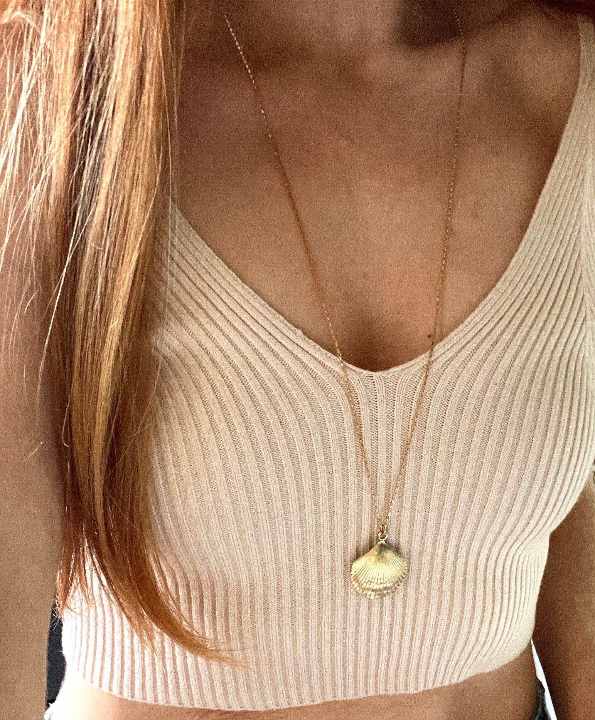 Everly SHELL PENDANT NECKLACE/ shell layering necklace/ long statement necklace/ boho nexklace/ seashell necklace/ ocean necklace