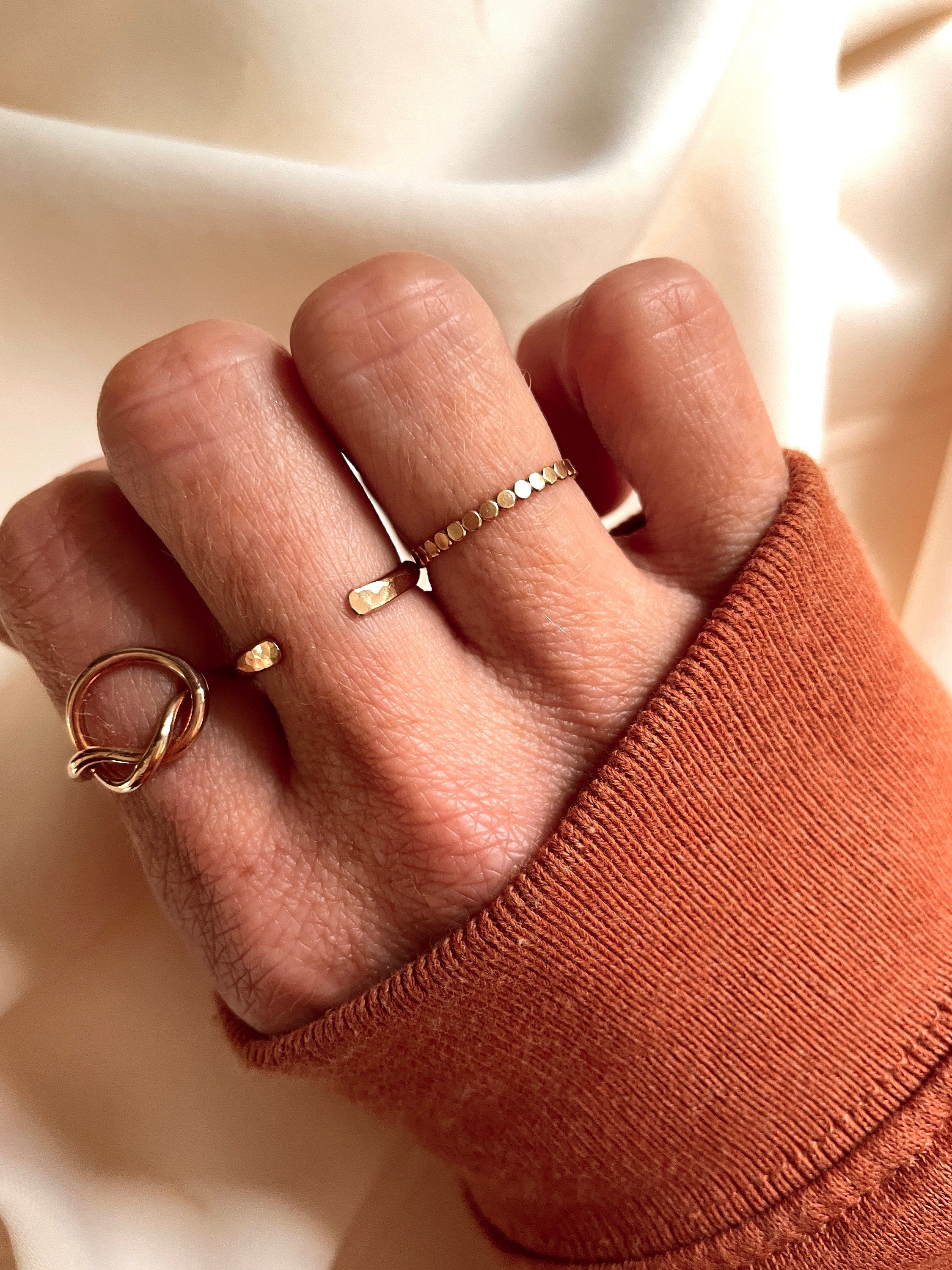 Finea HAMMERED split paddle STACKING RING /minimalist 14k gold filled ring/ hammered open ring/ boho ring/ dainty ring/ waterproof cuff ring