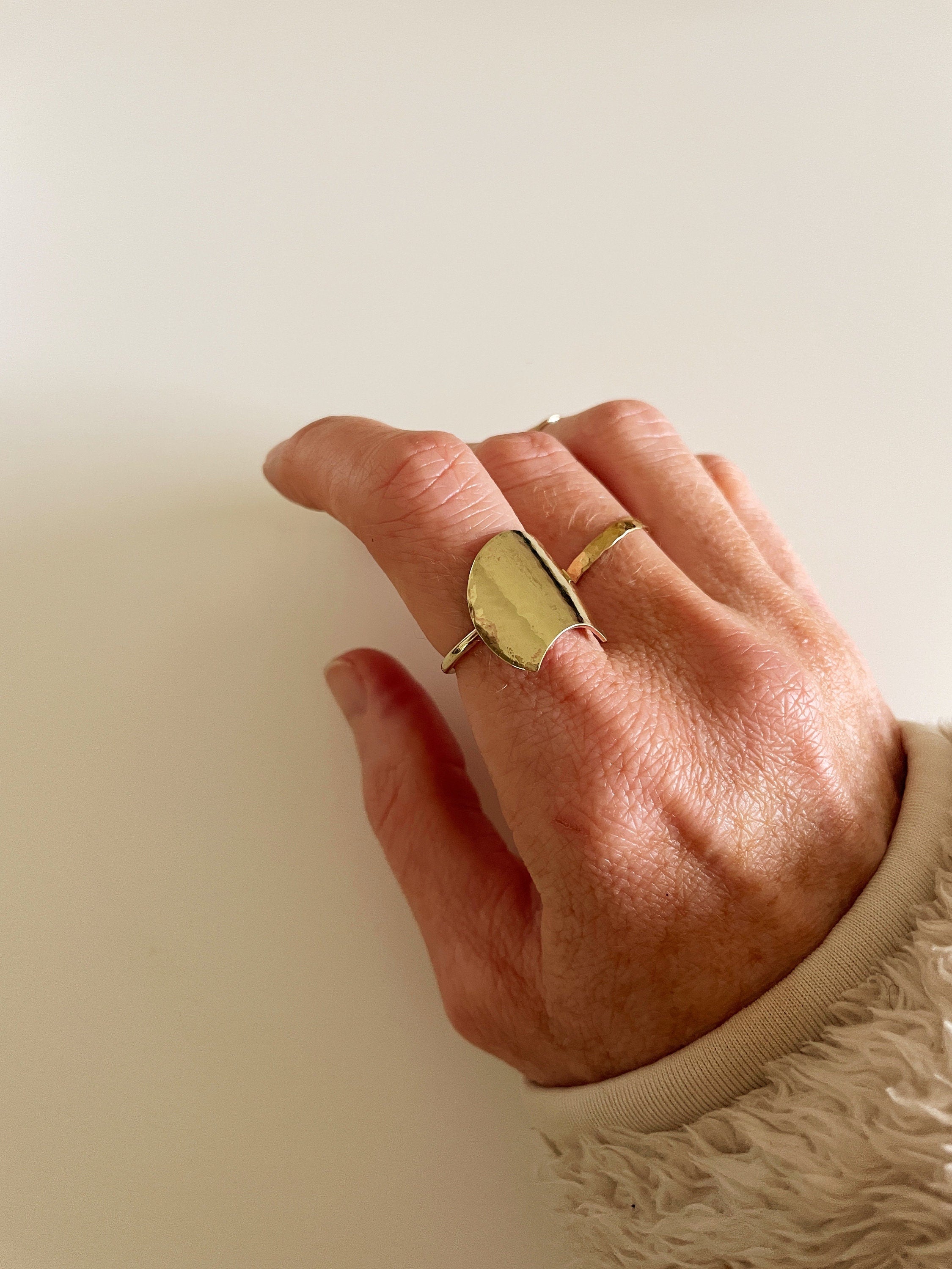 SVEA hammered shield SADDLE RING/ minimalist ring/statement ring/ boho ring/hammered disc ring/ boho ring/ modern ring/ gold disc ring