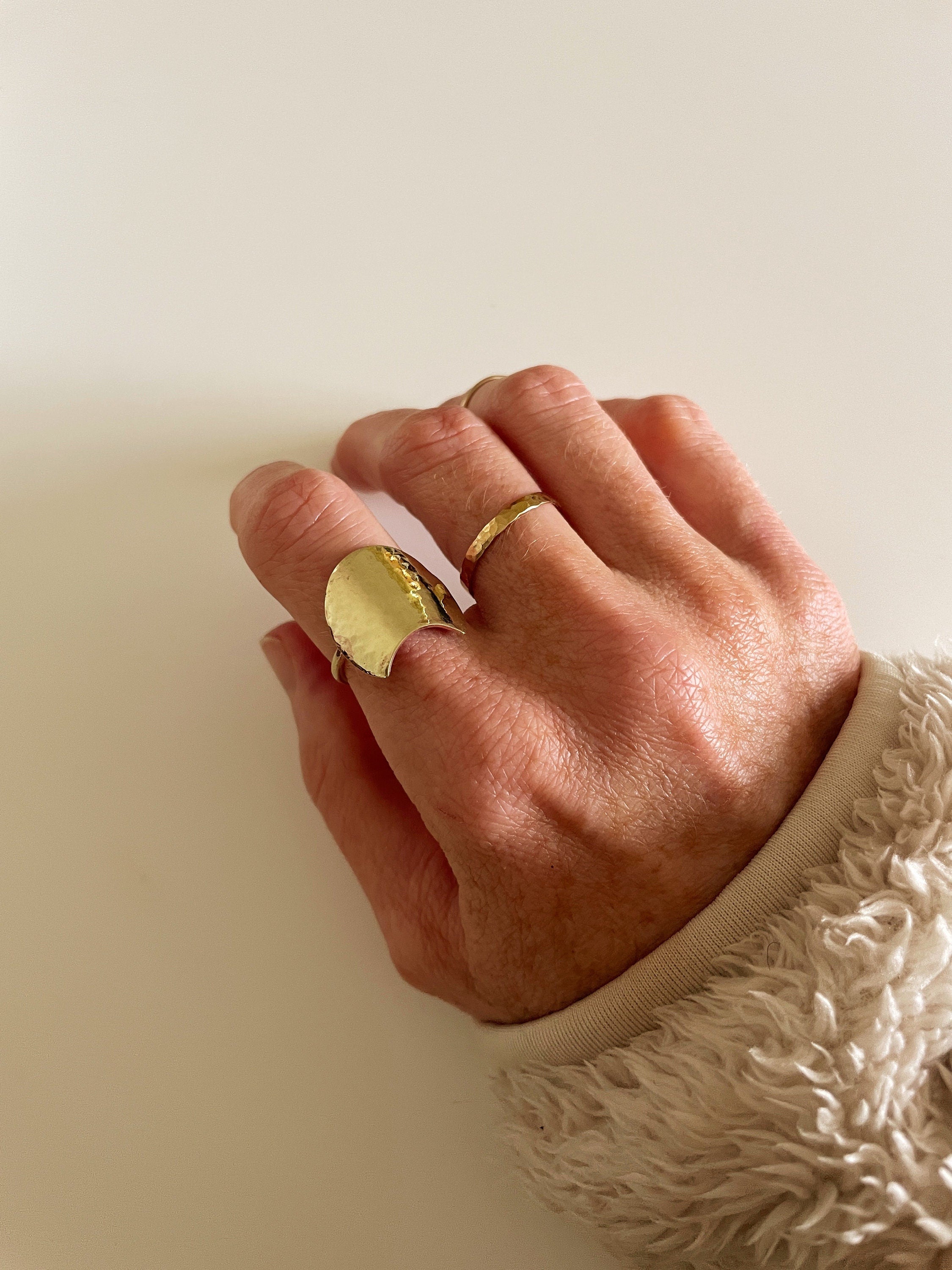 SVEA hammered shield SADDLE RING/ minimalist ring/statement ring/ boho ring/hammered disc ring/ boho ring/ modern ring/ gold disc ring