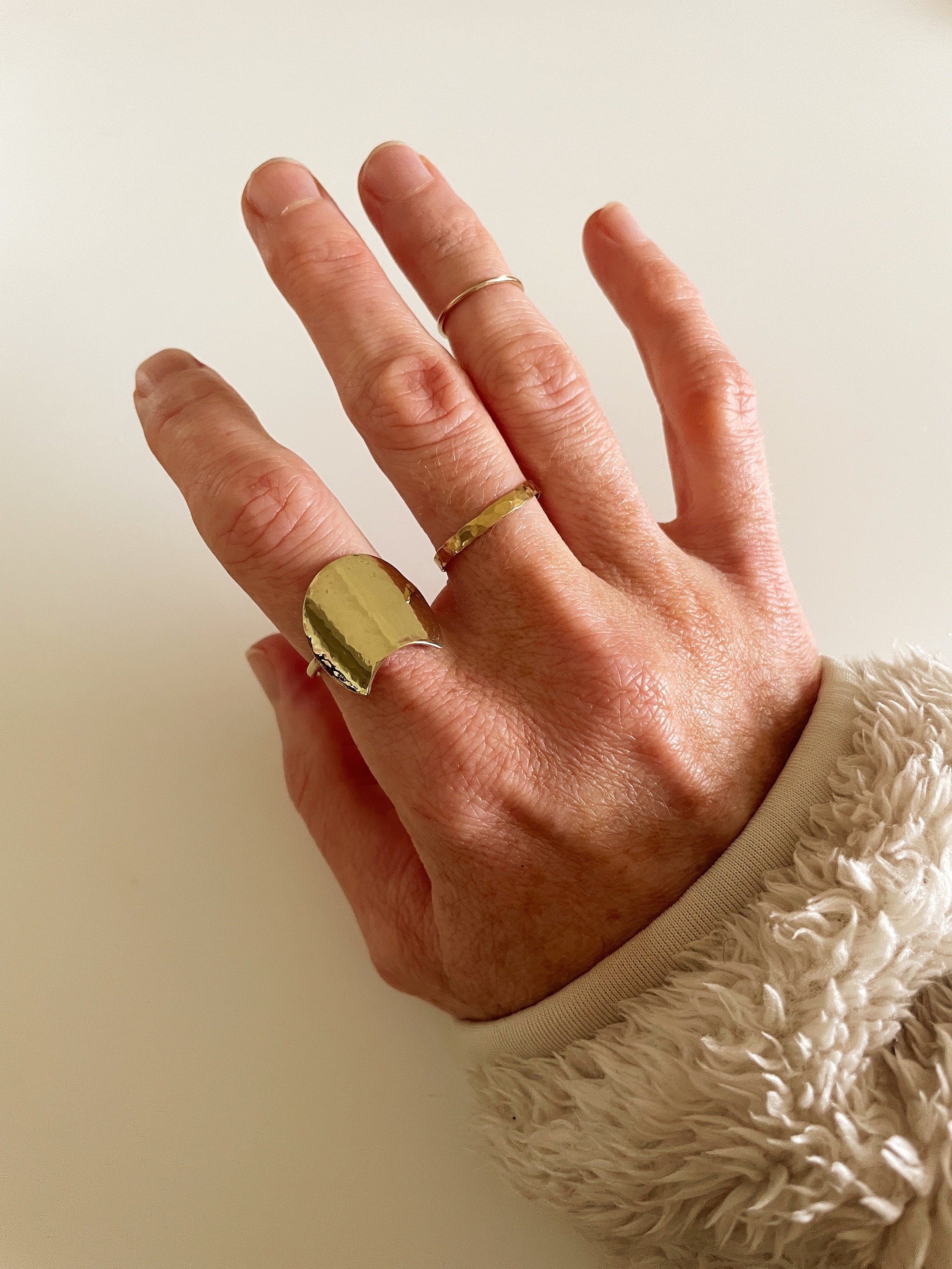 SVEA hammered shield SADDLE RING/ minimalist ring/statement ring/ boho ring/hammered disc ring/ boho ring/ modern ring/ gold disc ring