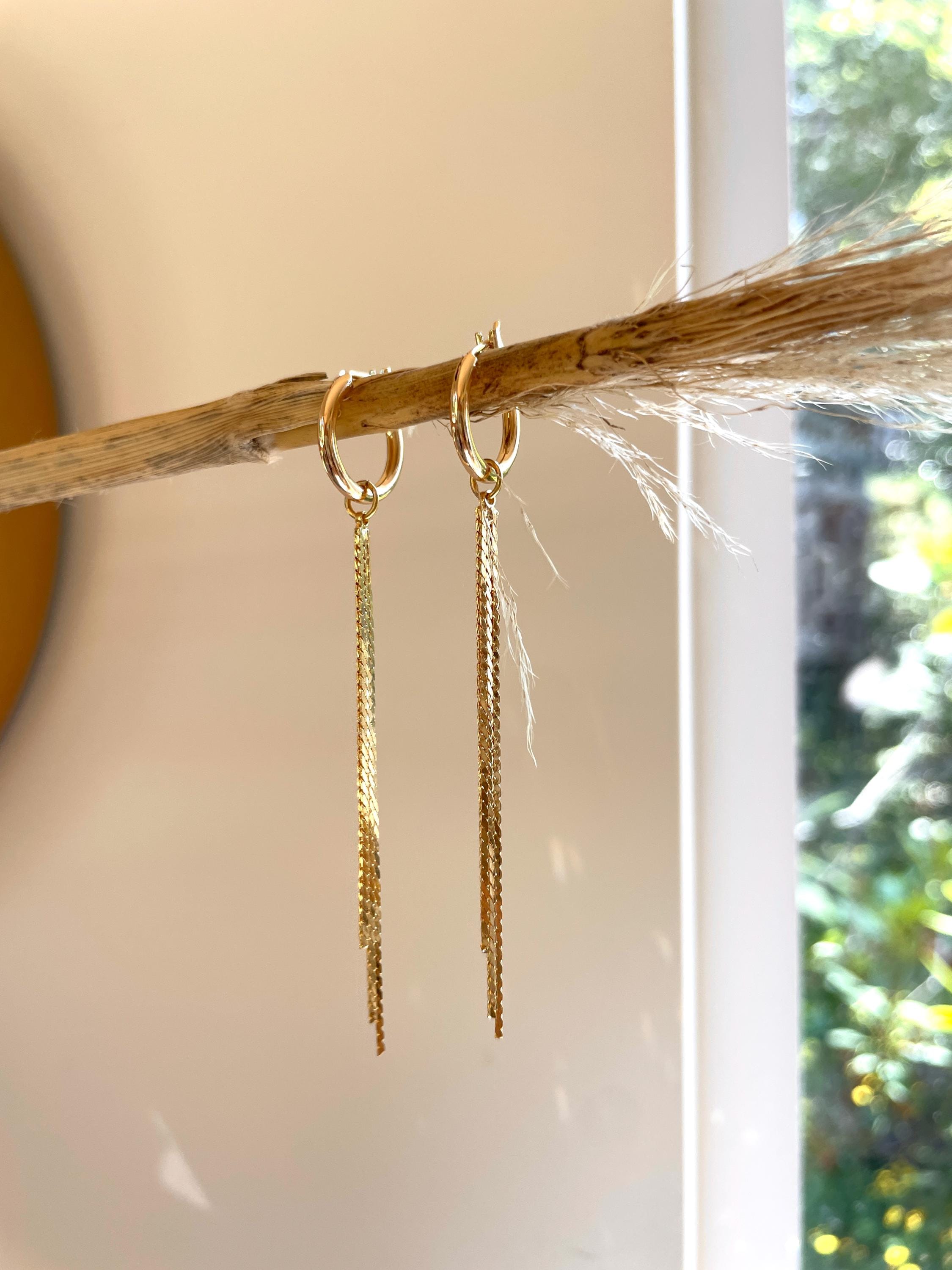 Elanie Tassel FRINGE HOOP EARRINGS / gold hoops/ hoop charms/ gold tassel earrings/ silver dangle earrings /minimalist earrings