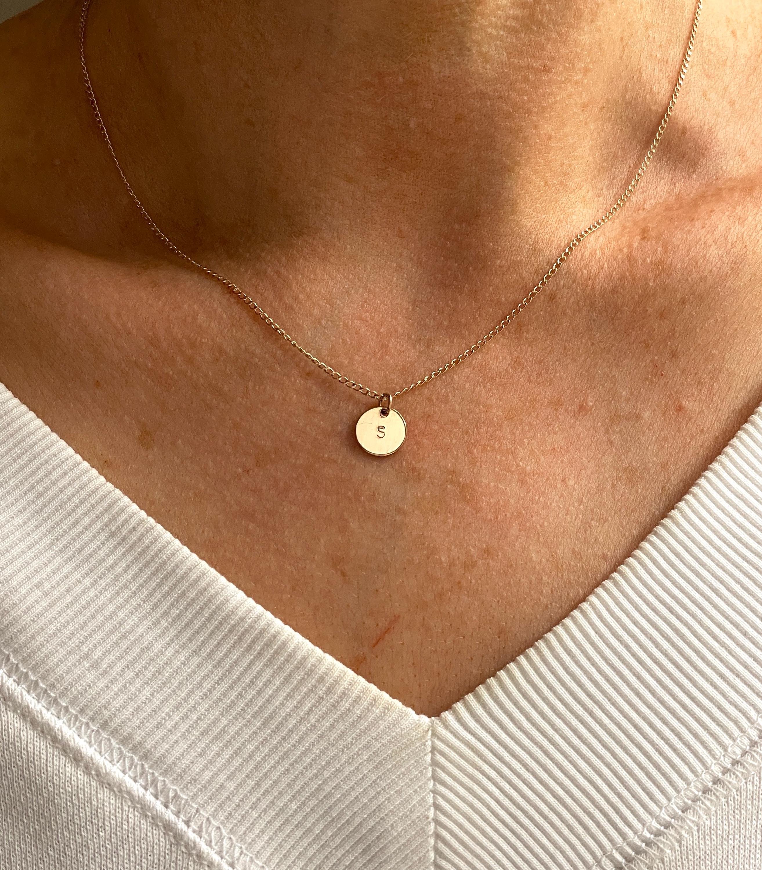 Ines PERSONALIZED INITIAL NECKLACE, dainty coin necklace, 14K Gold Filled circle necklace, layering necklace, circle charm necklace