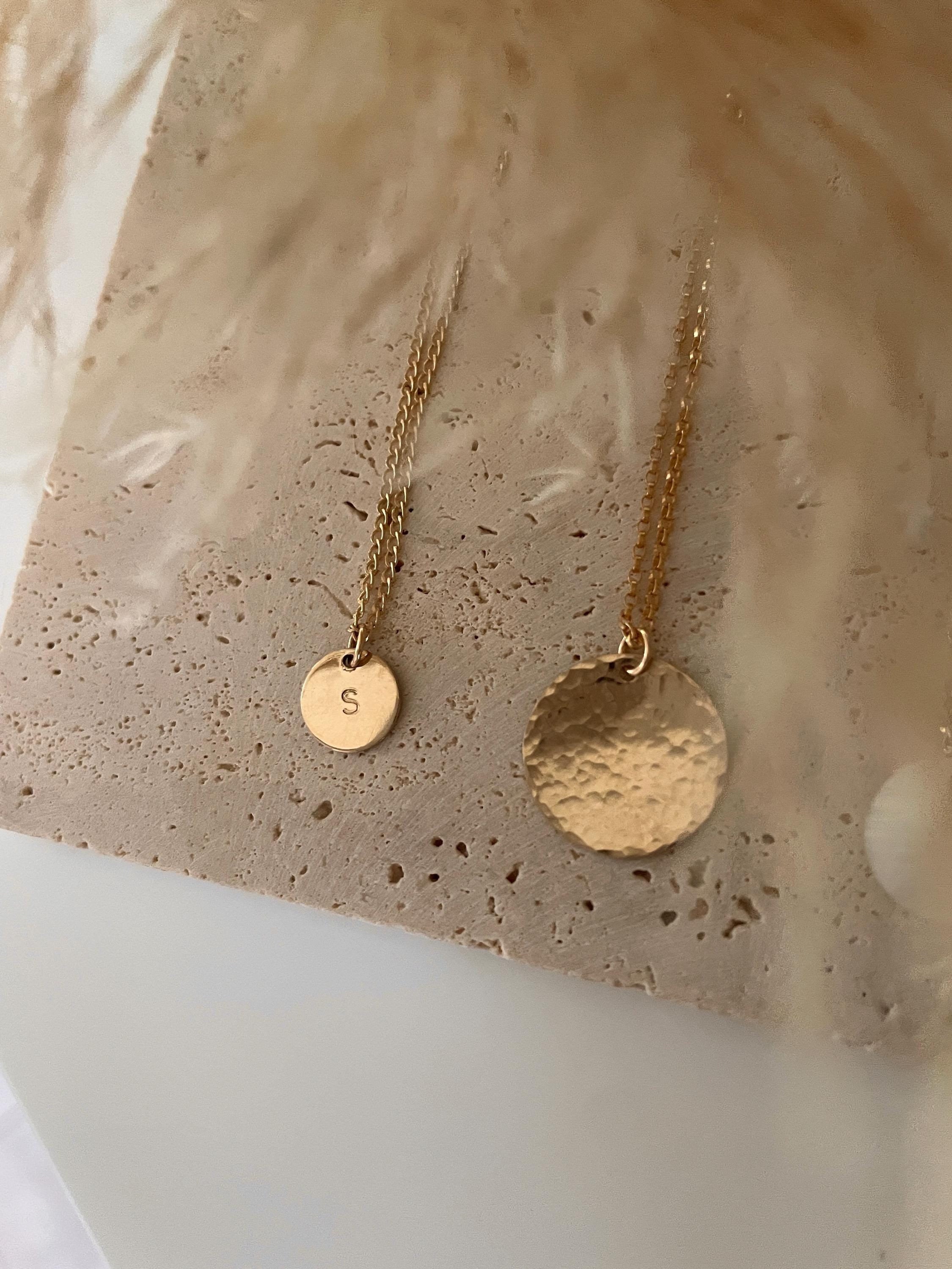 Ines PERSONALIZED INITIAL NECKLACE, dainty coin necklace, 14K Gold Filled circle necklace, layering necklace, circle charm necklace