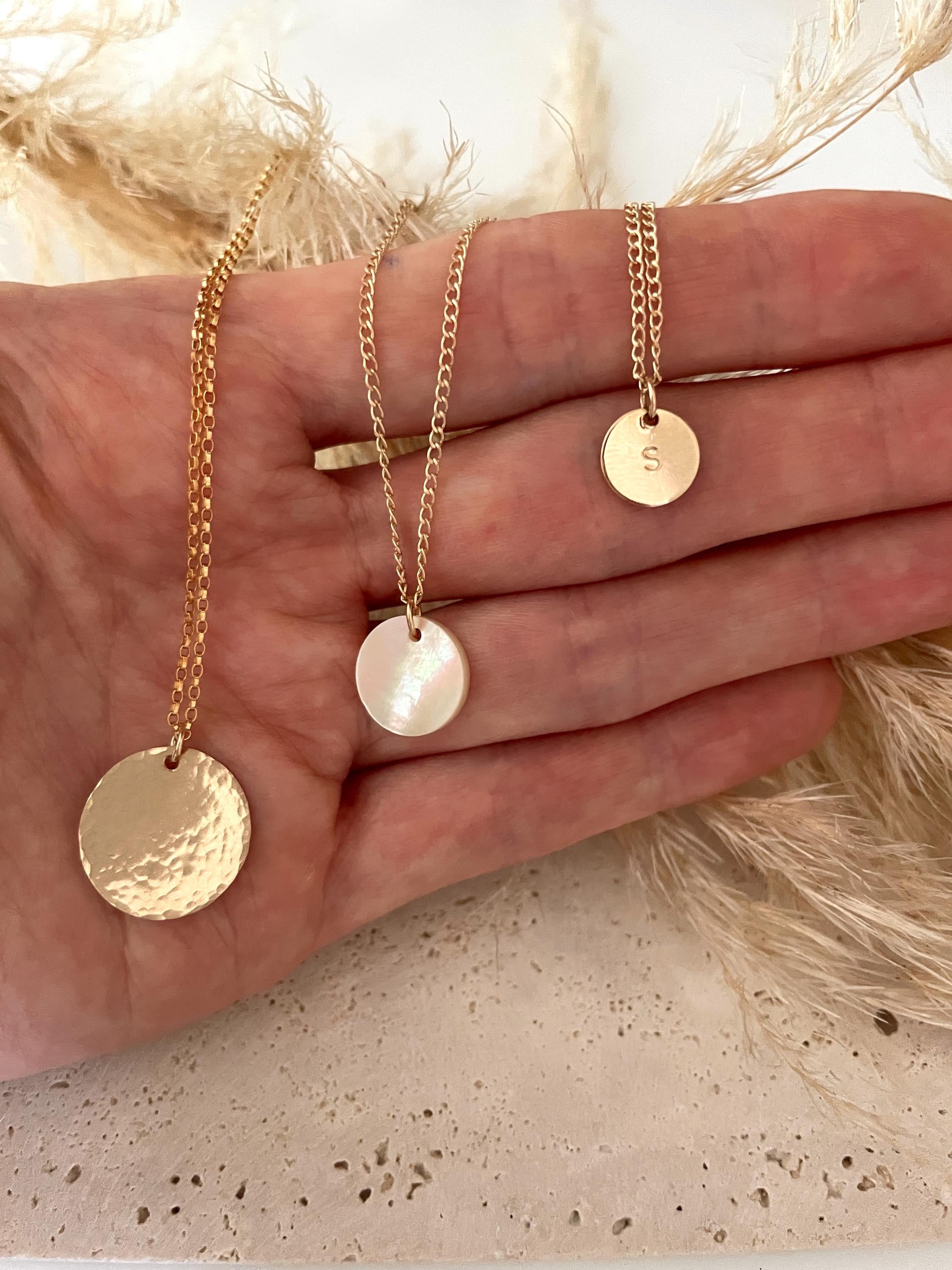 Ines PERSONALIZED INITIAL NECKLACE, dainty coin necklace, 14K Gold Filled circle necklace, layering necklace, circle charm necklace