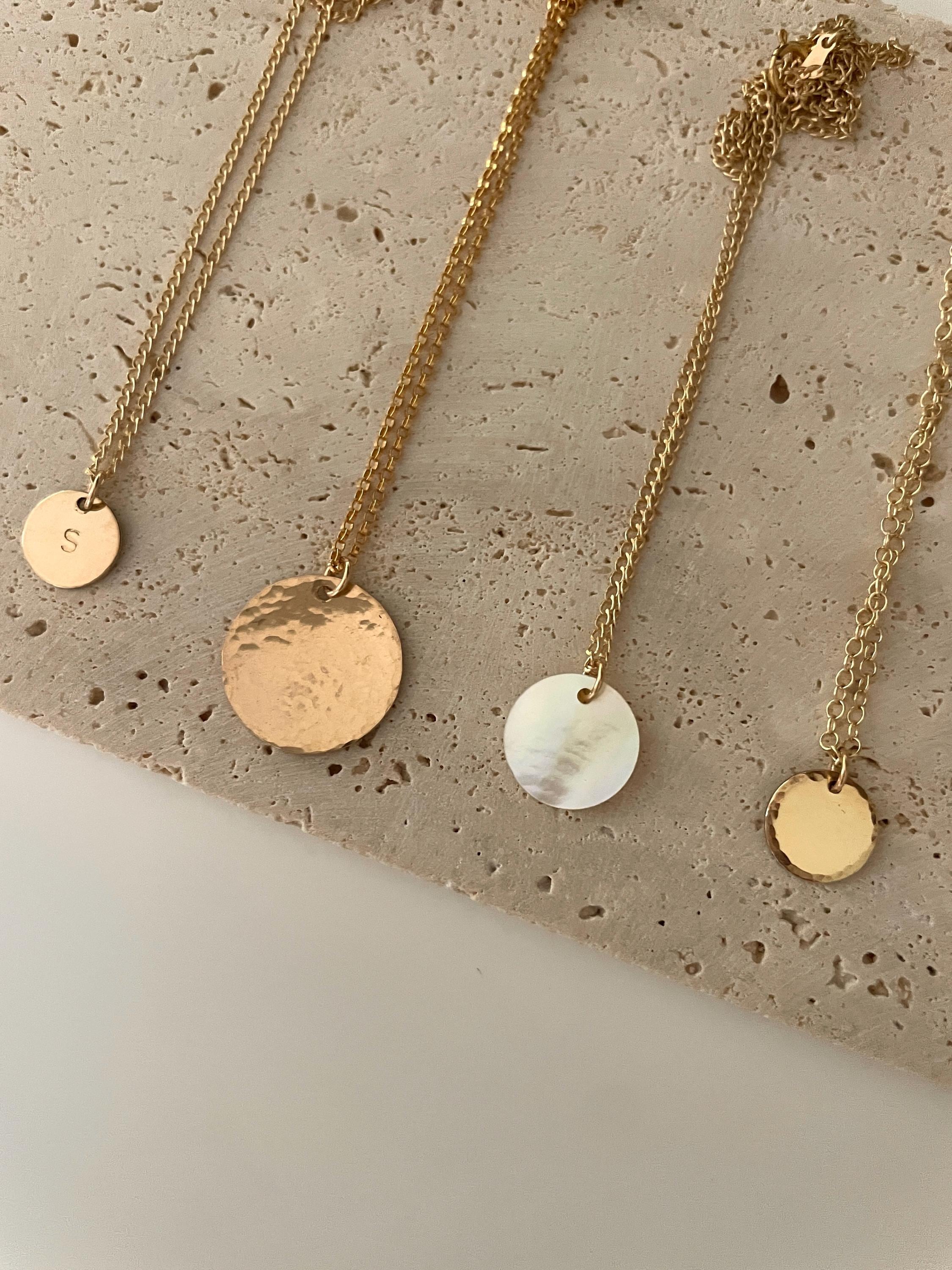 Ines PERSONALIZED INITIAL NECKLACE, dainty coin necklace, 14K Gold Filled circle necklace, layering necklace, circle charm necklace