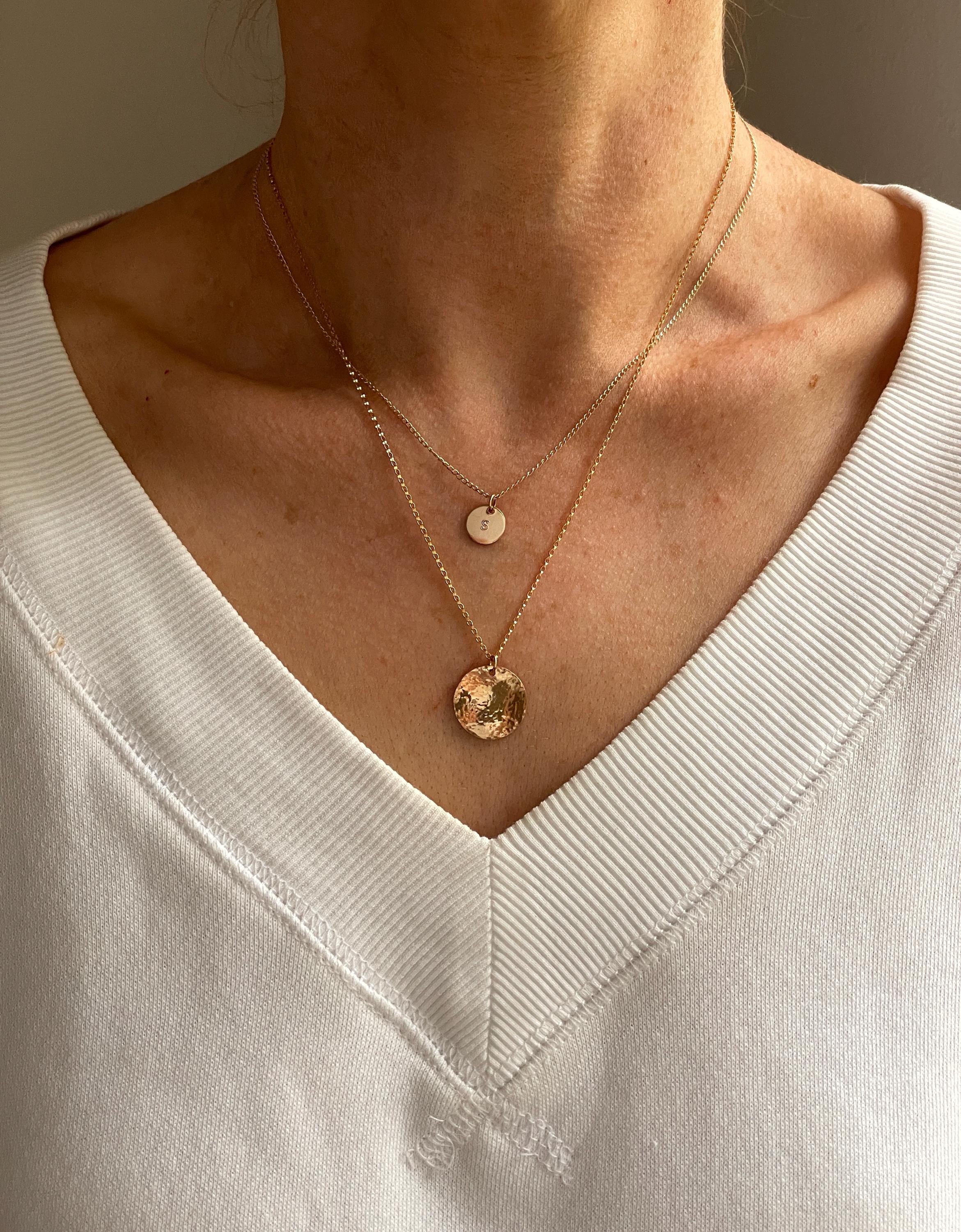 Ines PERSONALIZED INITIAL NECKLACE, dainty coin necklace, 14K Gold Filled circle necklace, layering necklace, circle charm necklace