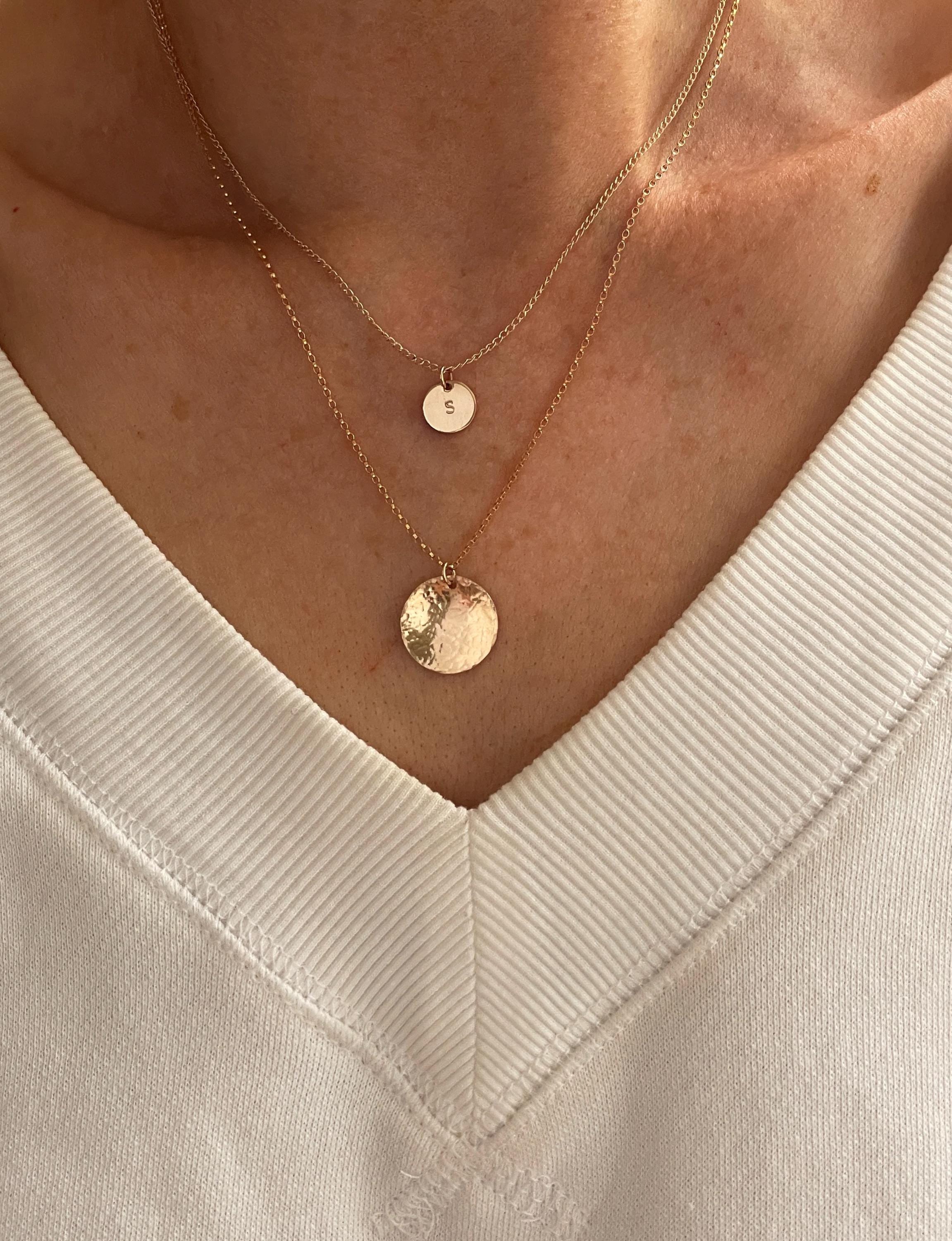 Ines PERSONALIZED INITIAL NECKLACE, dainty coin necklace, 14K Gold Filled circle necklace, layering necklace, circle charm necklace