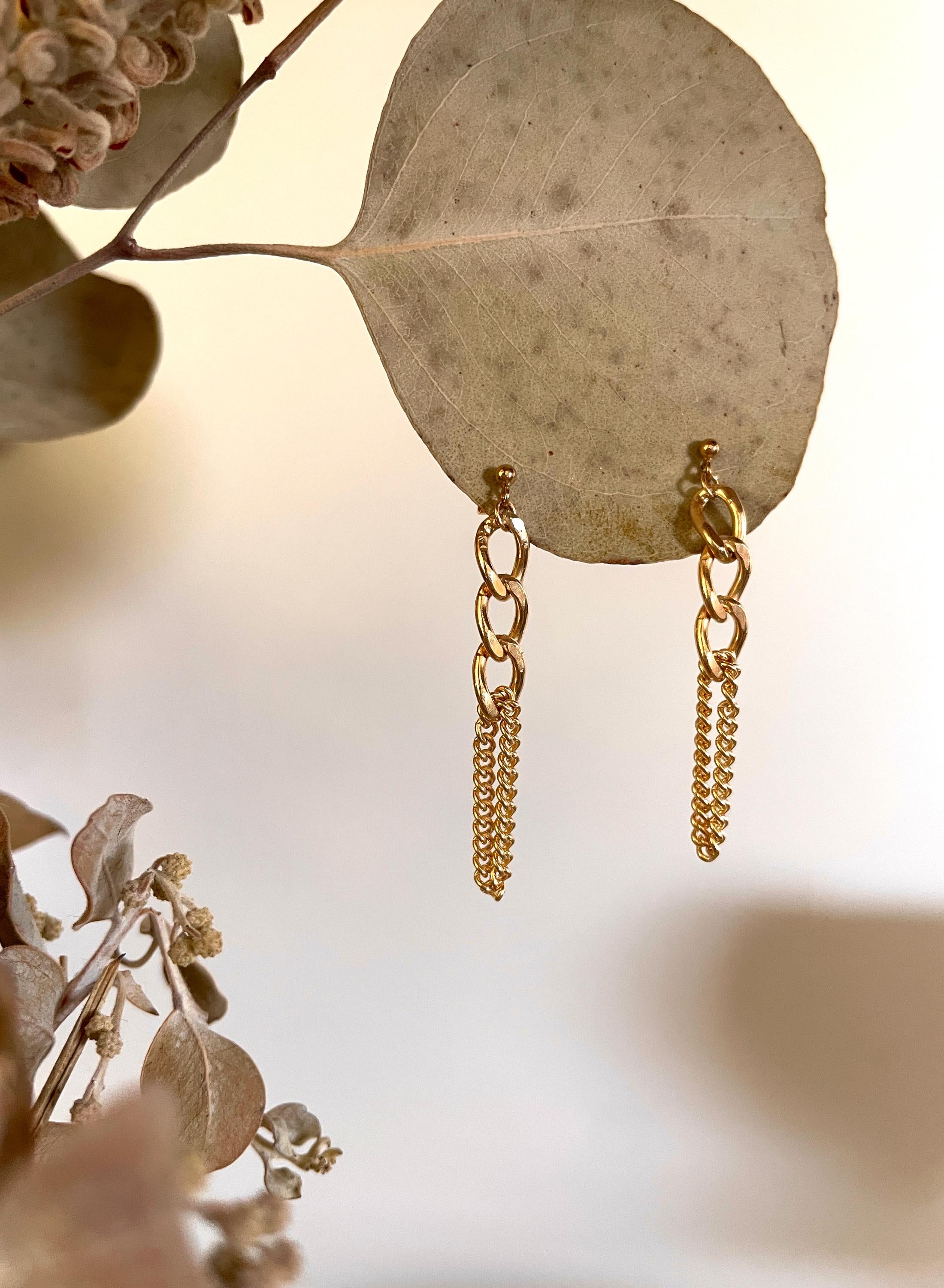 14K gold fill CURB CHAIN EARRINGS/ sterling silver chain earrings/gold chain studs/ silver chain studs/ gold statement chain earrings
