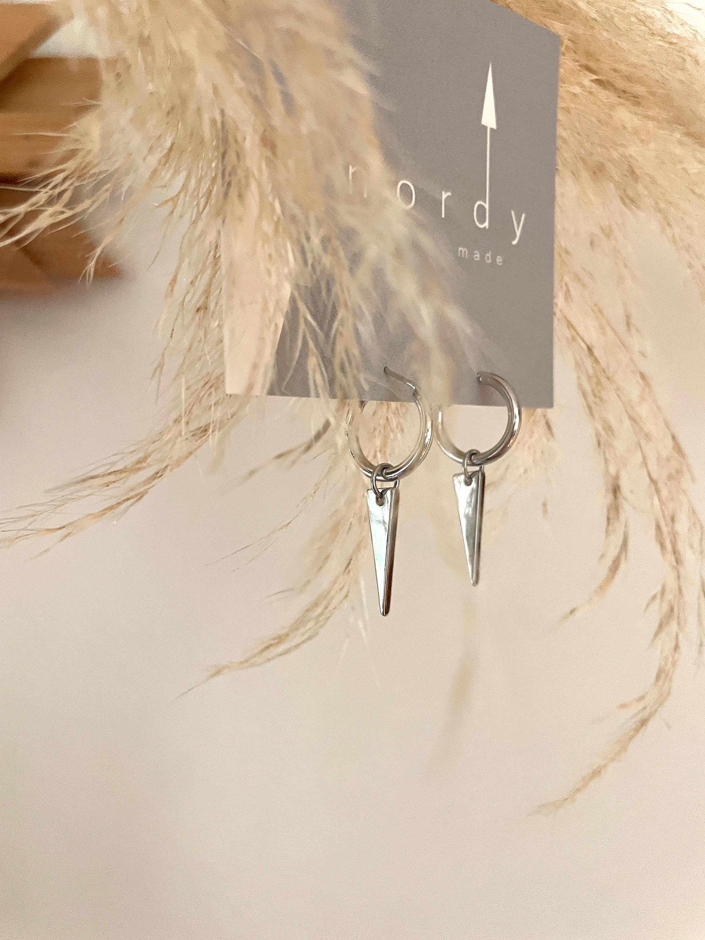 DAGGER HOOP charm EARRINGS / spike charm earrings/ gold hoops/ hoop charms/ gold triangle earrings/ gold hoop earrings/ gold spike hoops