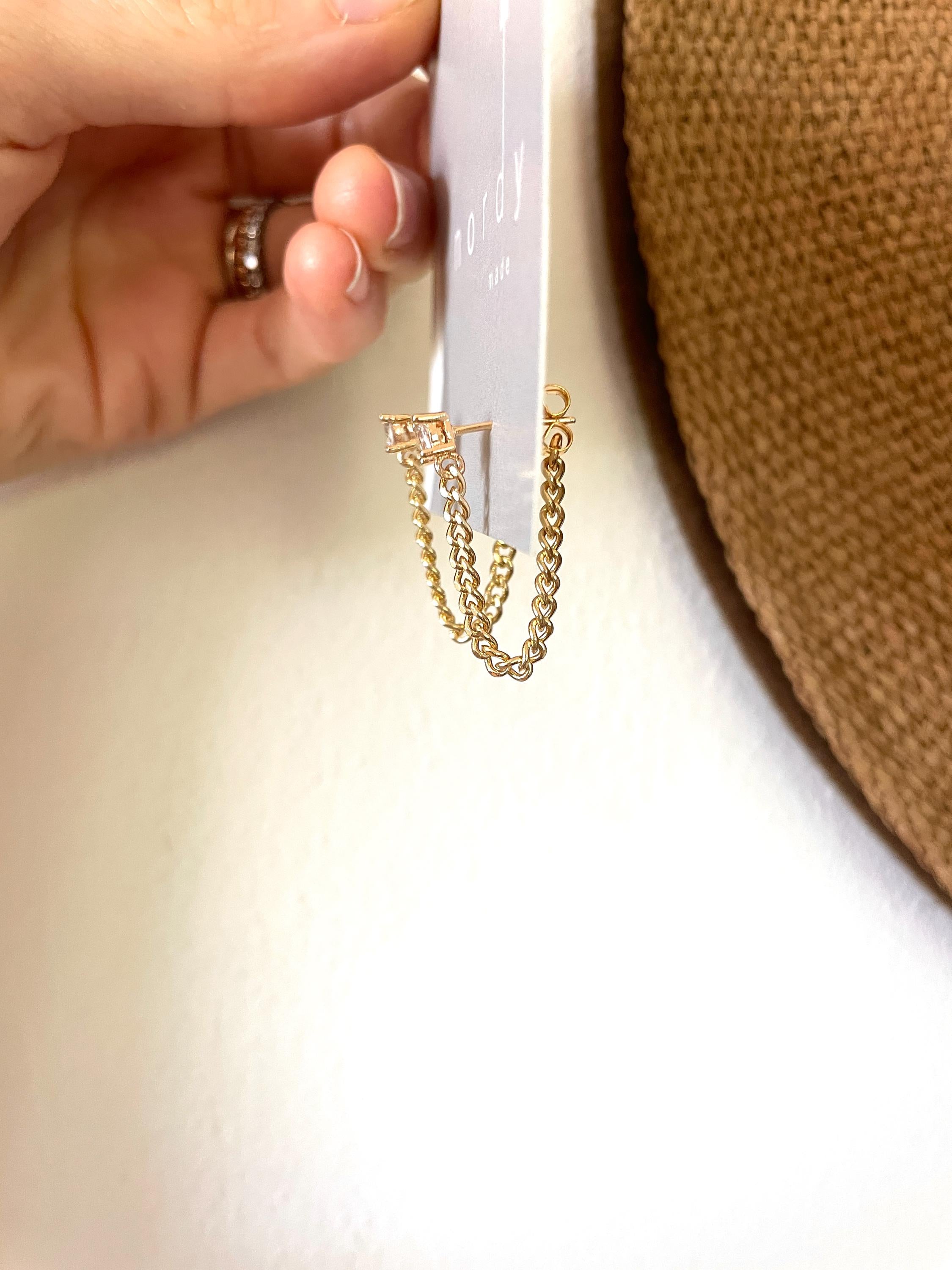 CZ CHAIN EARRINGS /chain hoops/ diamond chain earrings/ chain stud earrings/ gold chain earrings/ dangle earrings /gold chain ear jackets