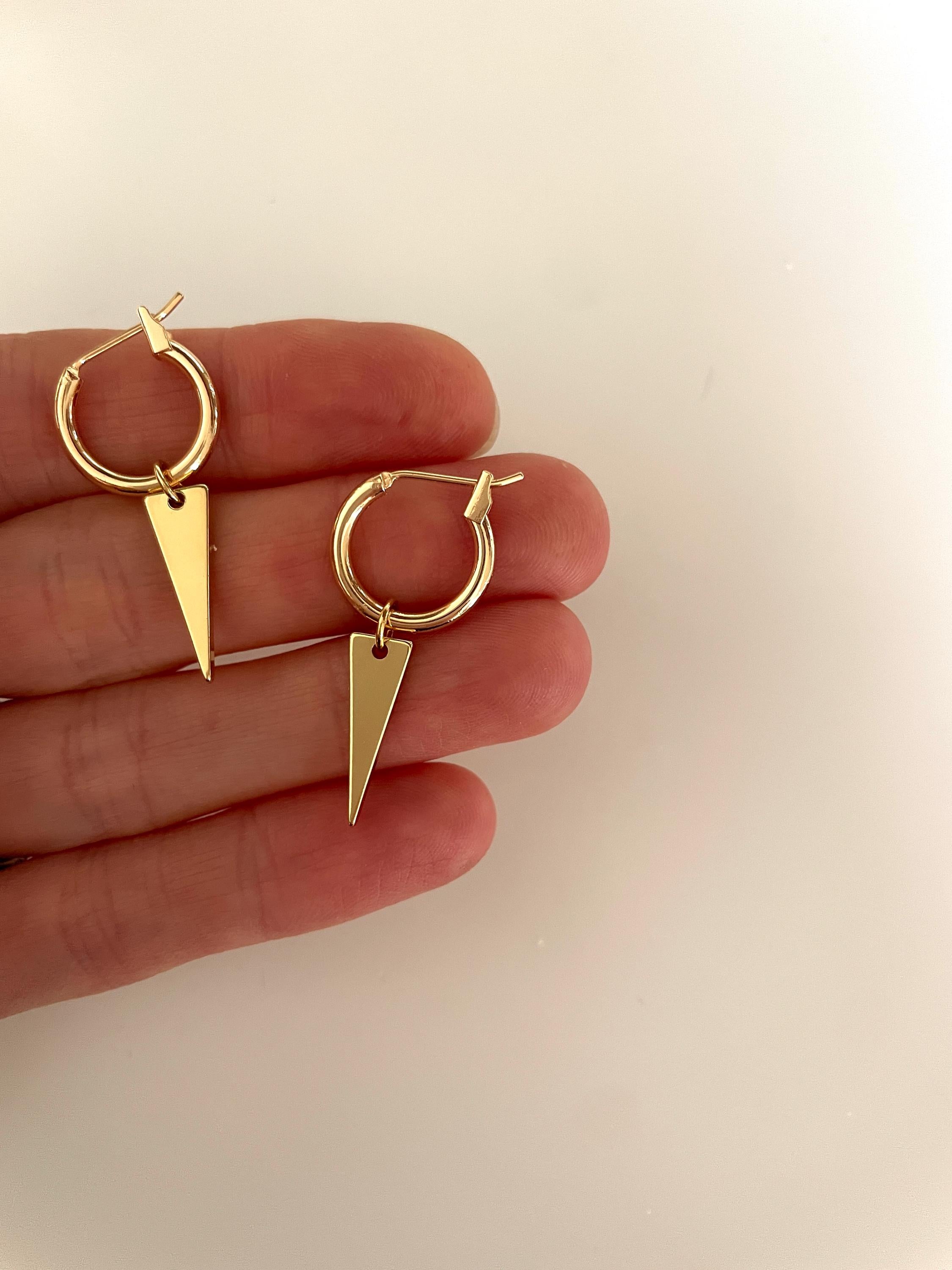 DAGGER HOOP charm EARRINGS / spike charm earrings/ gold hoops/ hoop charms/ gold triangle earrings/ gold hoop earrings/ gold spike hoops