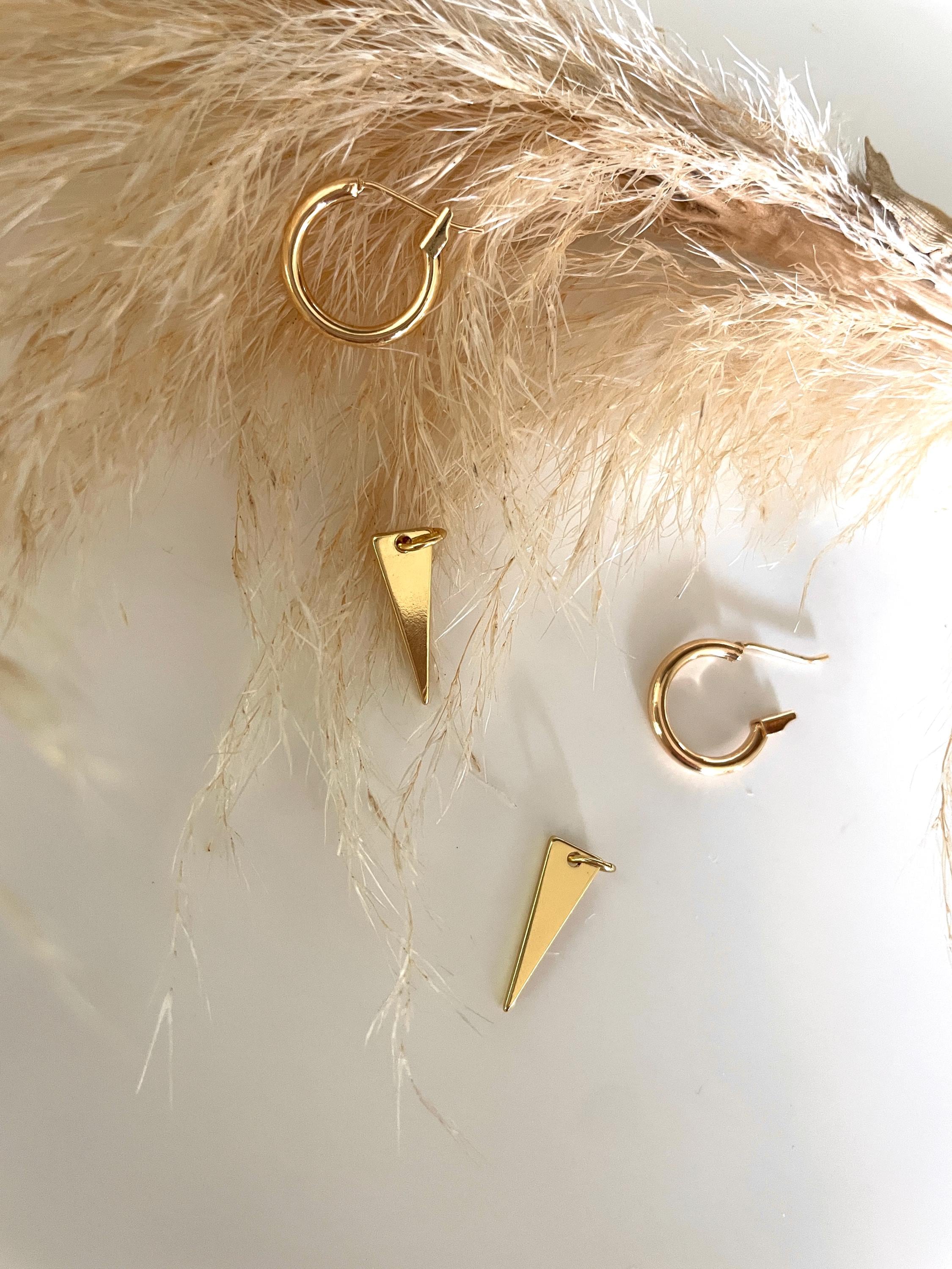DAGGER HOOP charm EARRINGS / spike charm earrings/ gold hoops/ hoop charms/ gold triangle earrings/ gold hoop earrings/ gold spike hoops
