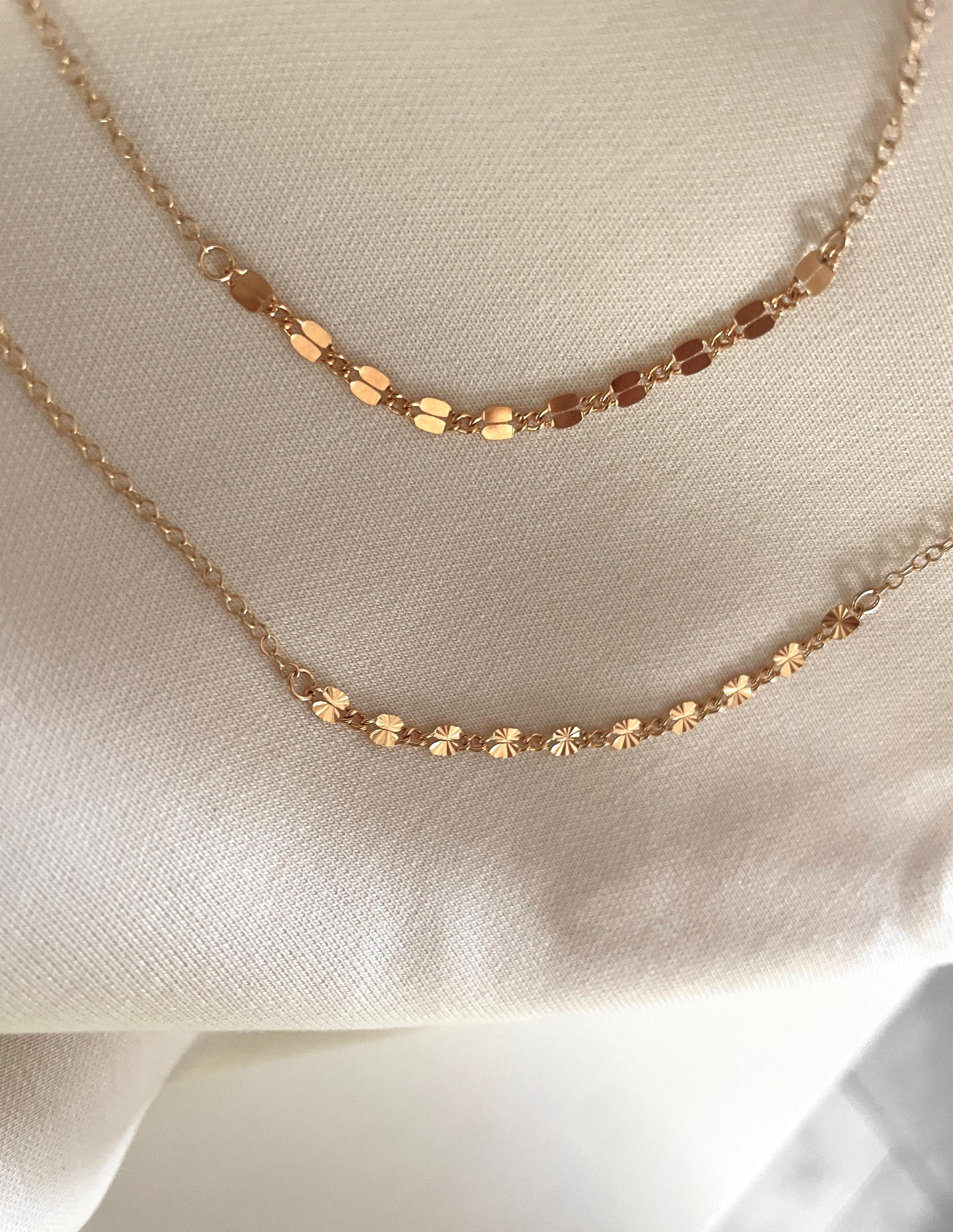 14K gold fill Dapped STARBURST CHAIN NECKLACE, Mixed chain sequins necklace, Choker, Dainty layering necklace, Gold minimalist necklace