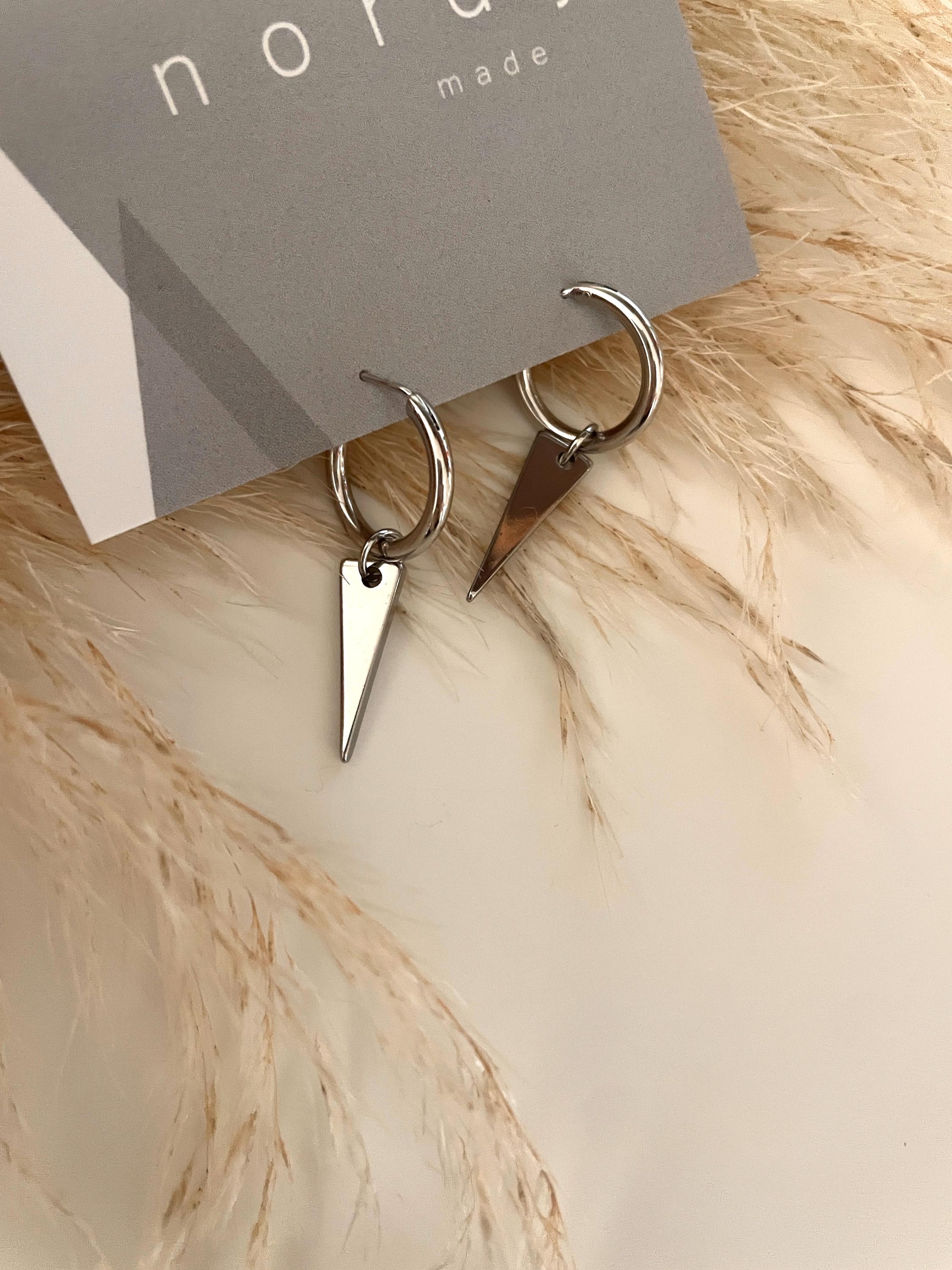 DAGGER HOOP charm EARRINGS / spike charm earrings/ gold hoops/ hoop charms/ gold triangle earrings/ gold hoop earrings/ gold spike hoops