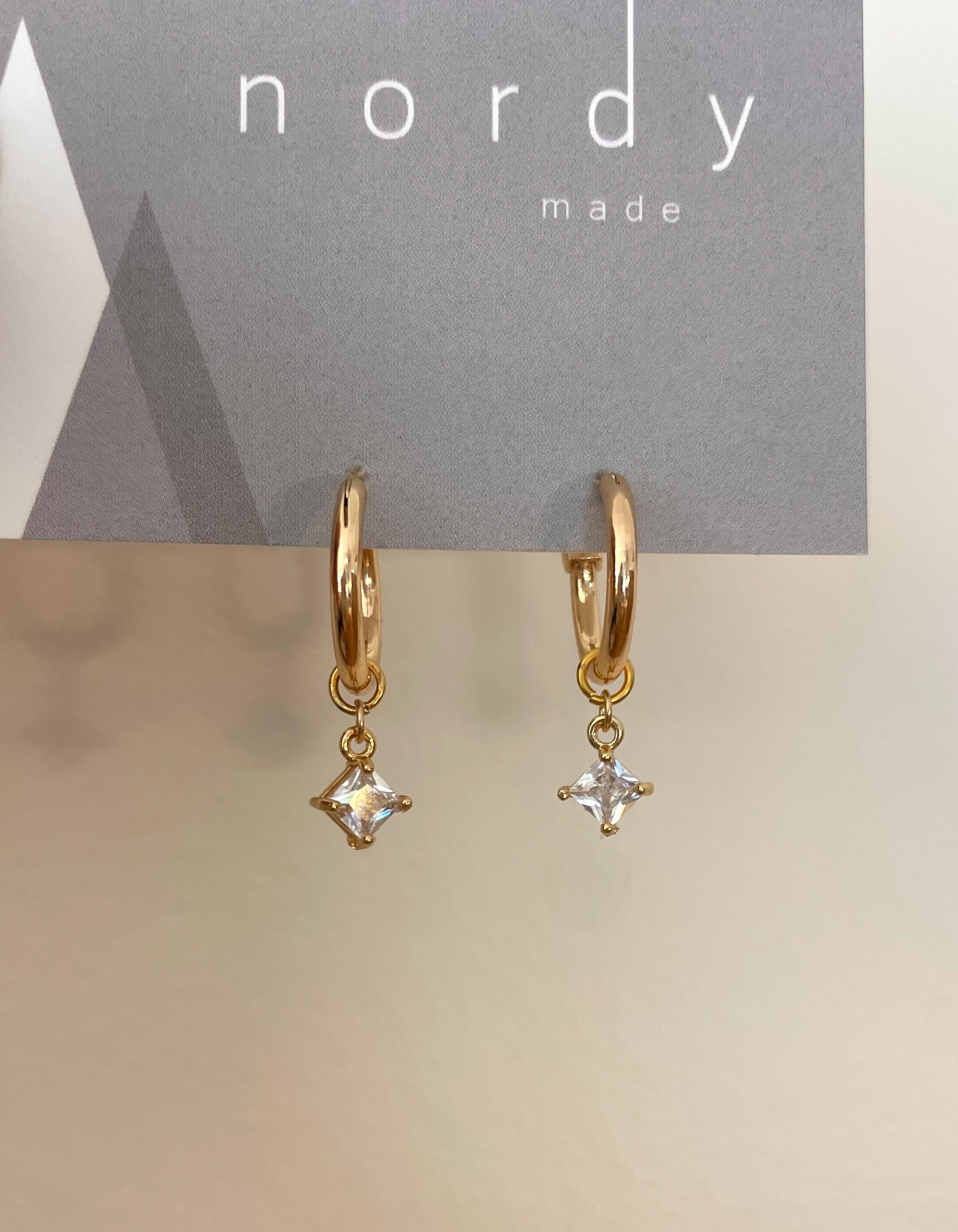 cz DIAMOND HOOP charm EARRINGS / cz charm earrings/ gold hoops/ hoop charms/ gold cz earrings/ gold hoop earrings/ tiny diamond charms