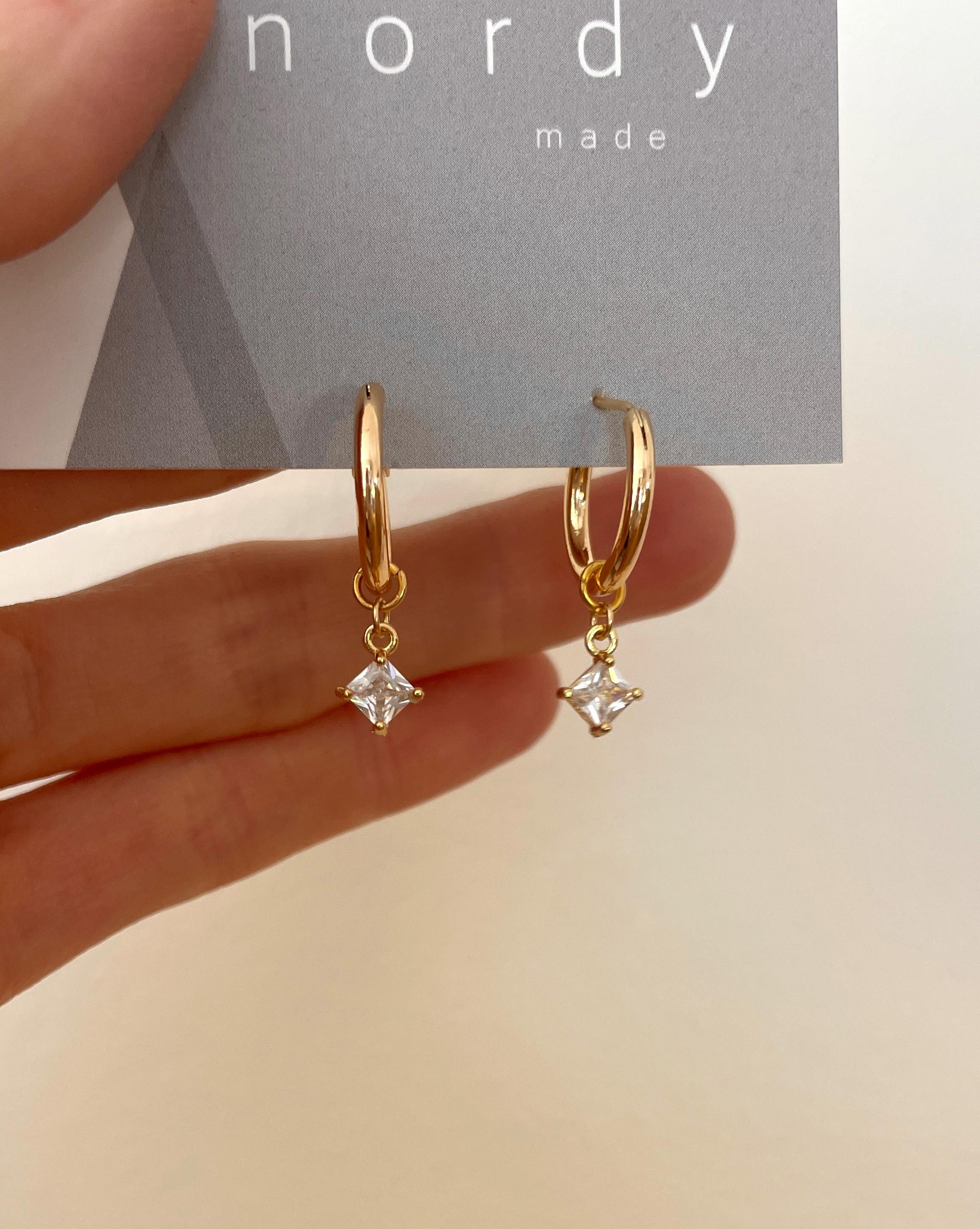 cz DIAMOND HOOP charm EARRINGS / cz charm earrings/ gold hoops/ hoop charms/ gold cz earrings/ gold hoop earrings/ tiny diamond charms