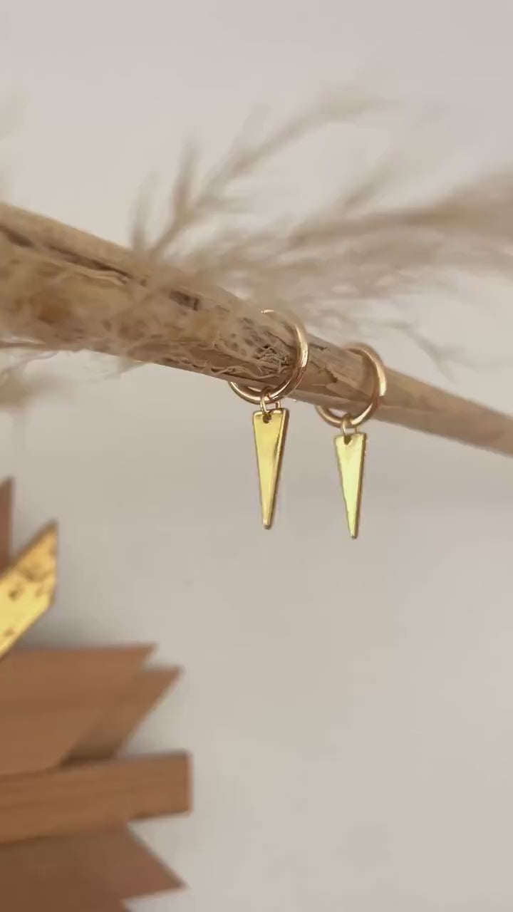 DAGGER HOOP charm EARRINGS / spike charm earrings/ gold hoops/ hoop charms/ gold triangle earrings/ gold hoop earrings/ gold spike hoops
