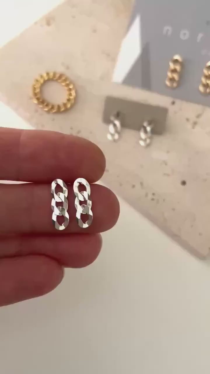 Sterling SILVER CHAIN EARRINGS /curb chain earrings/ silver chain studs/ gold chain earrings/ simple earrings/ statement studs/chain studs